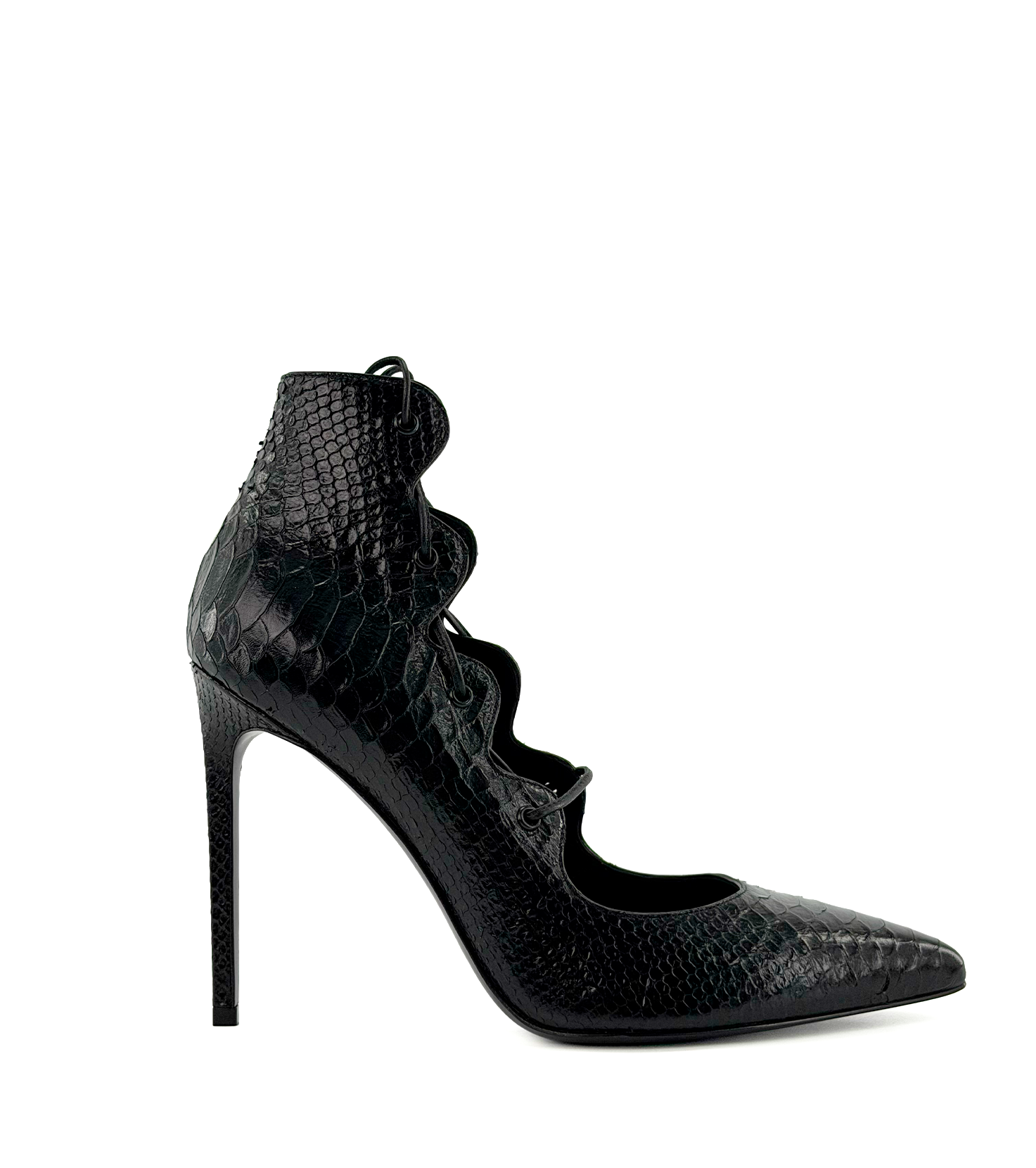 SAINT LAURENT - Escarpins à talon Saint Laurent en cuir effet python (T37,5)