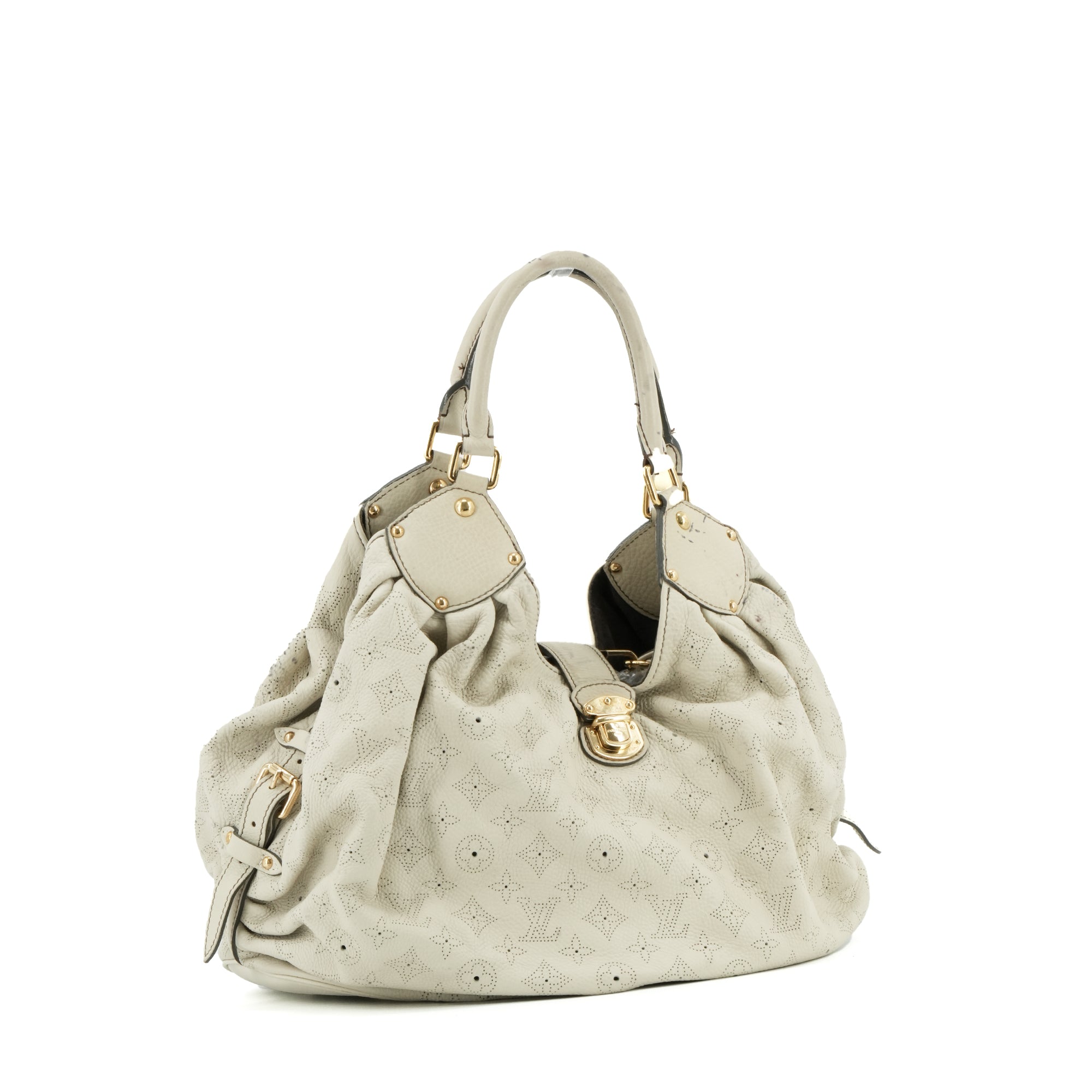 LOUIS VUITTON - Sac cabas Mahina Louis Vuitton en cuir grainé beige vintage