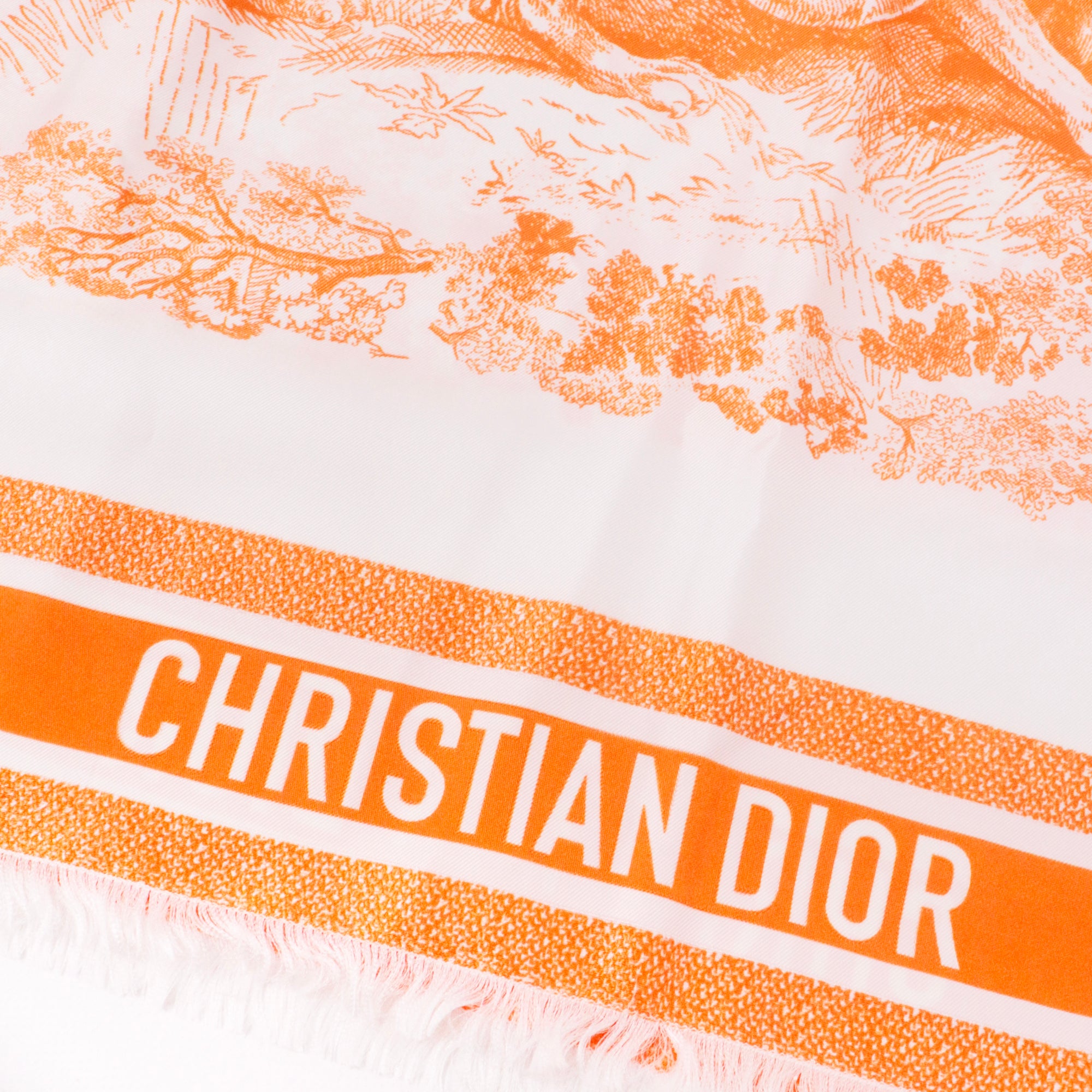 DIOR - Poncho Toile de Jouy Dior en soie orange et blanche