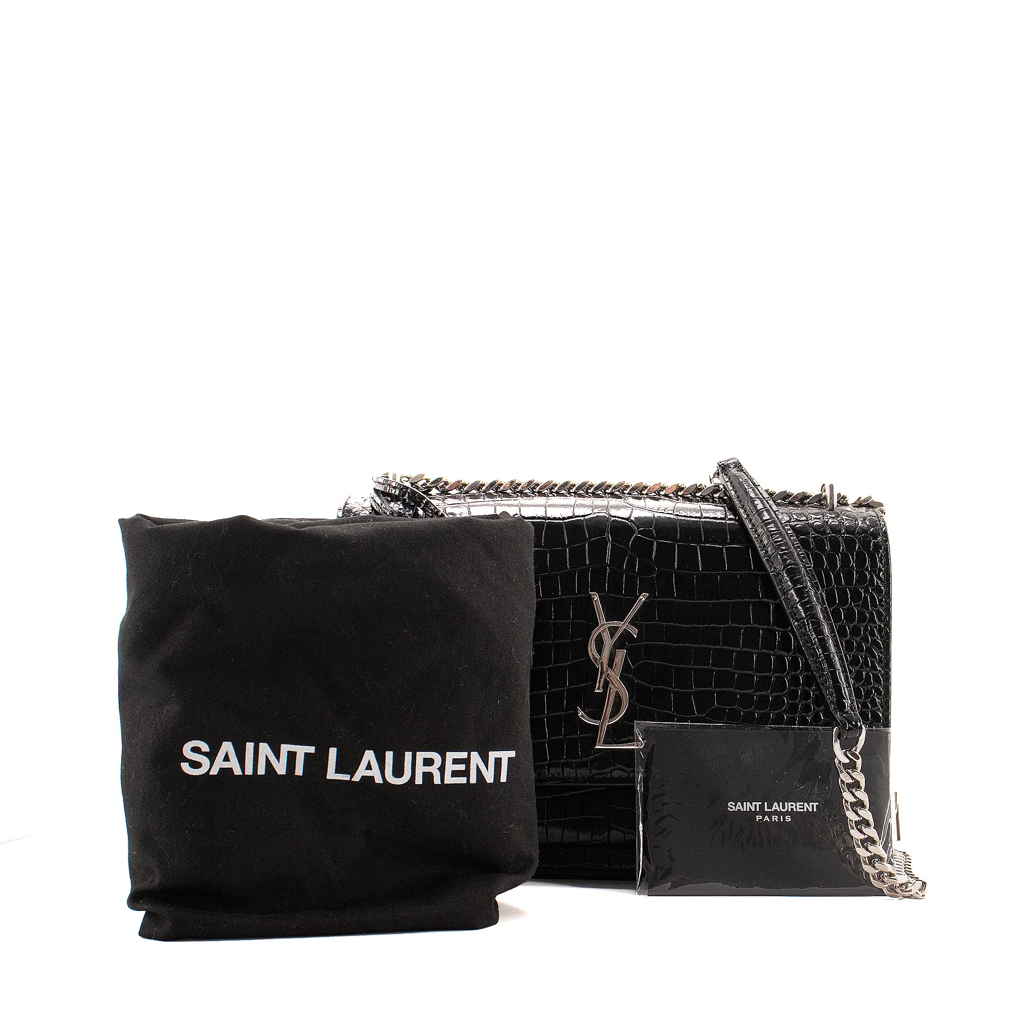 SAINT LAURENT - Sac à bandoulière Sunset Medium Saint Laurent en cuir embossé croco noir