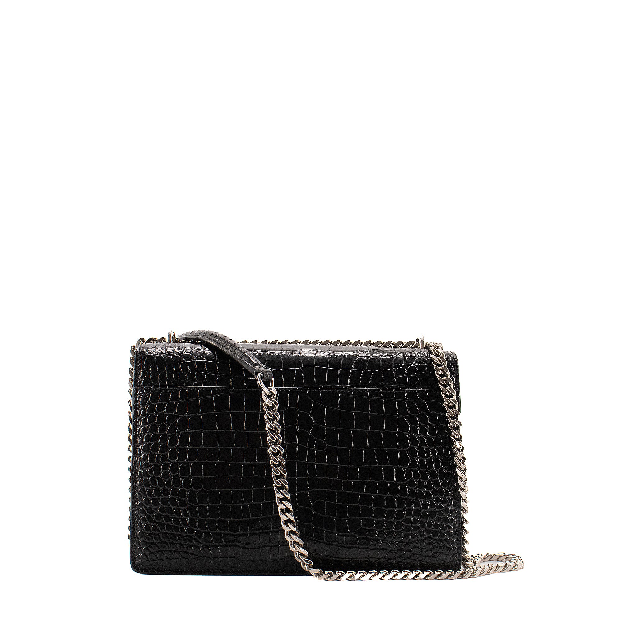 SAINT LAURENT - Sac à bandoulière Sunset Medium Saint Laurent en cuir embossé croco noir