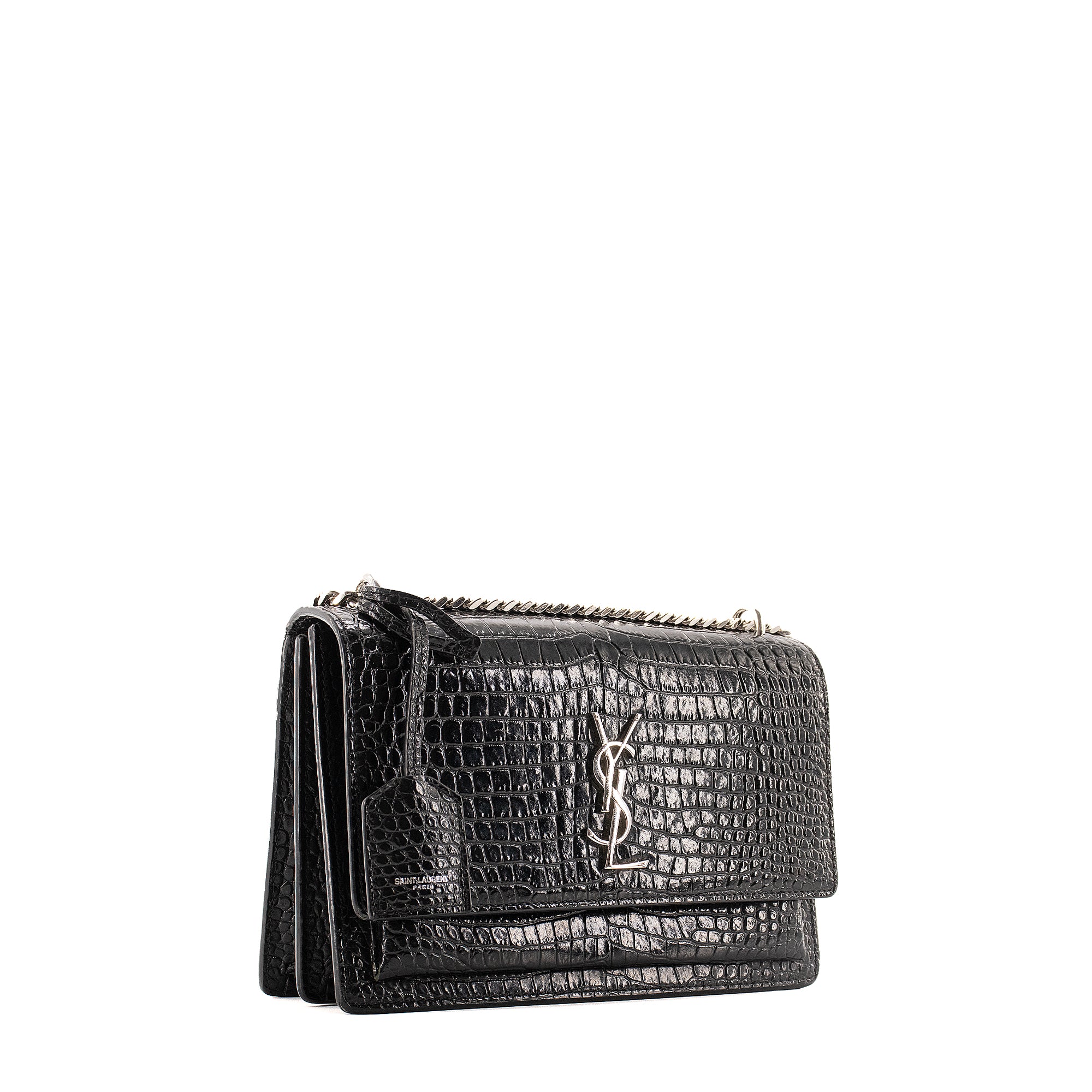 SAINT LAURENT - Sac à bandoulière Sunset Medium Saint Laurent en cuir embossé croco noir