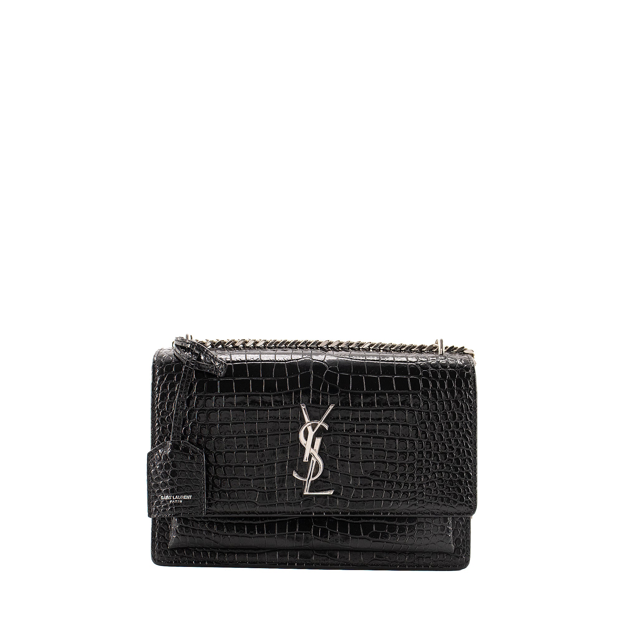 SAINT LAURENT - Sac à bandoulière Sunset Medium Saint Laurent en cuir embossé croco noir