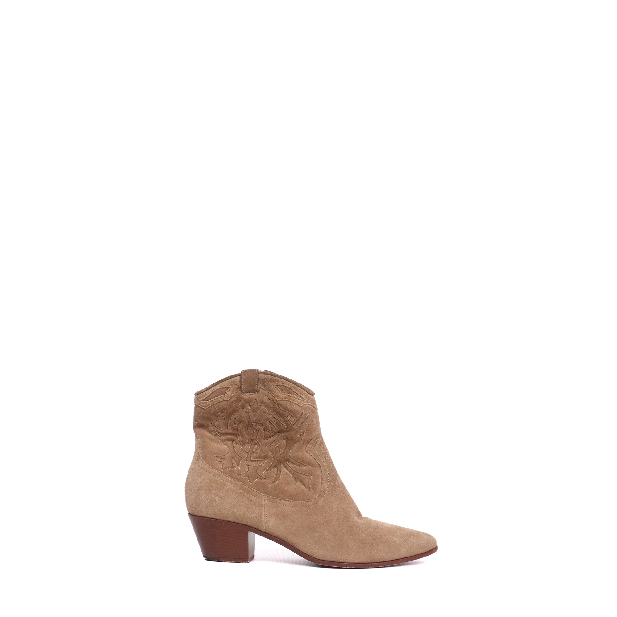 SAINT LAURENT - Santiags Saint Laurent en daim marron (T38.5)