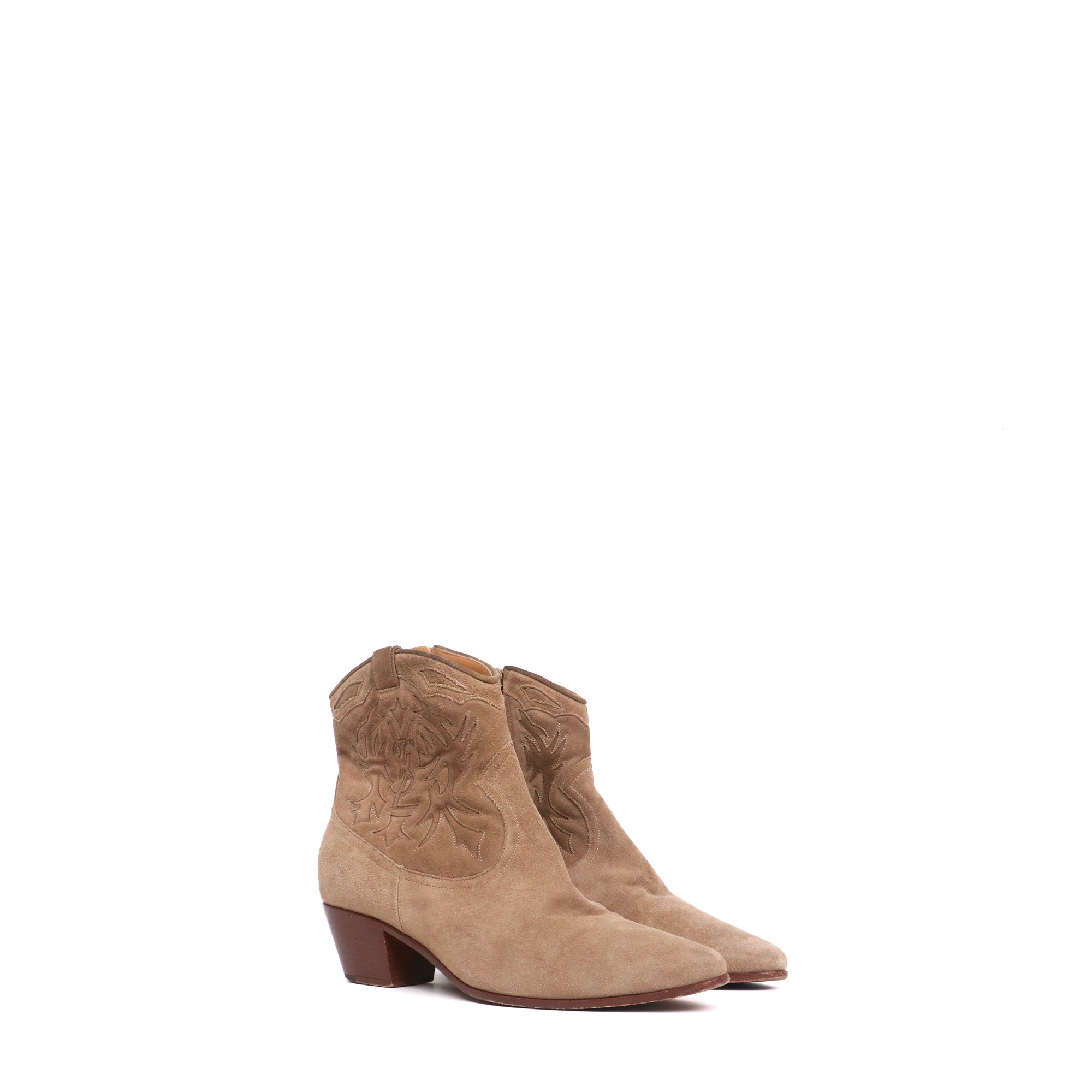 SAINT LAURENT - Santiags Saint Laurent en daim marron (T38.5)
