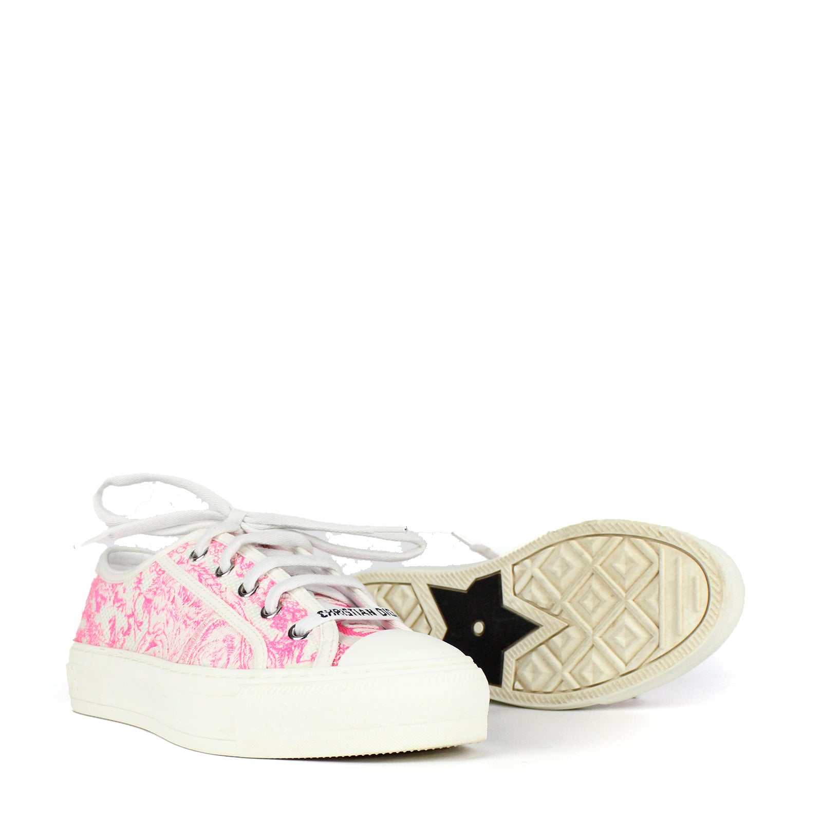 DIOR - Sneakers Walk'N Dior en toile blanche et rose (T35)