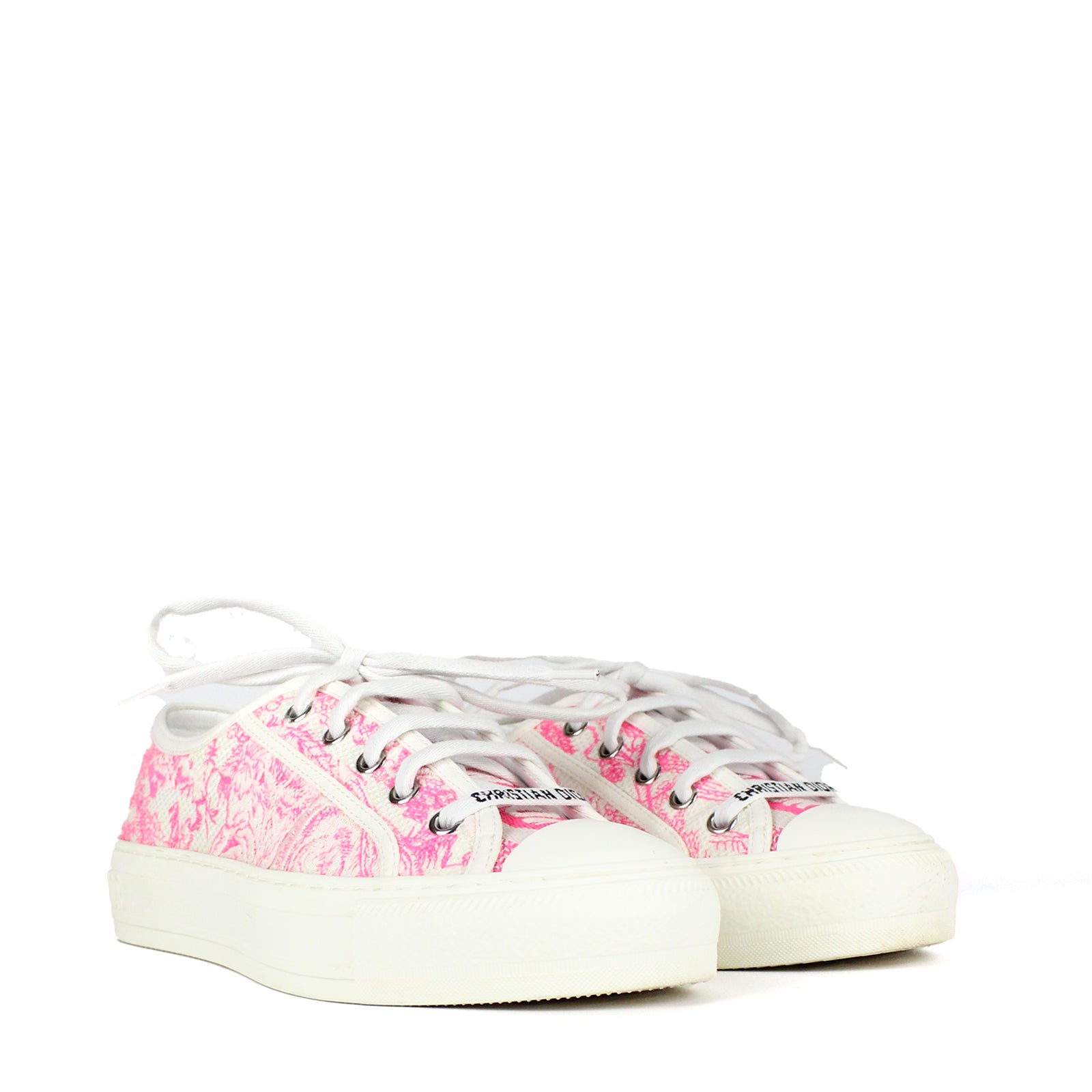 DIOR - Sneakers Walk'N Dior en toile blanche et rose (T35)
