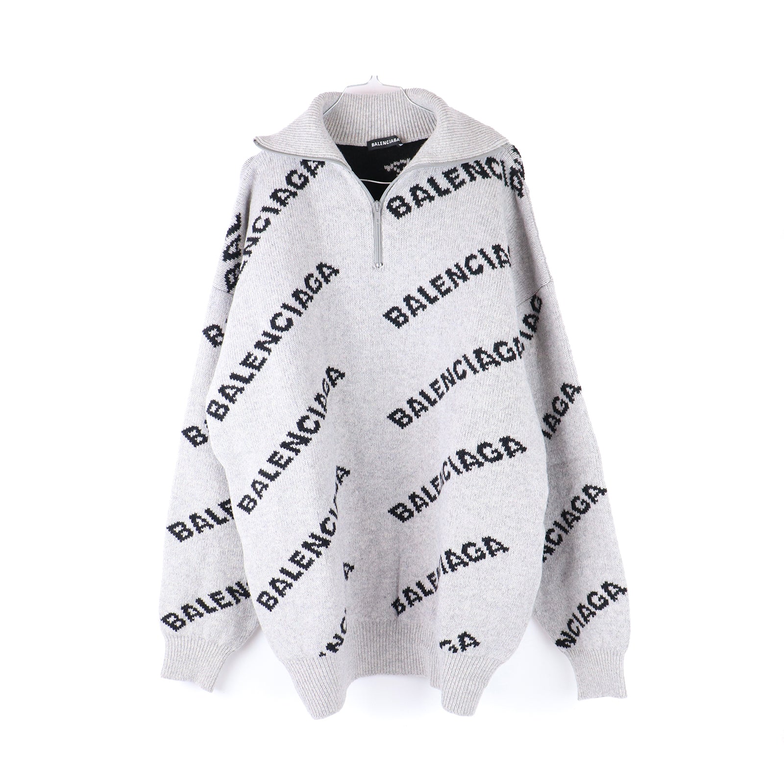 BALENCIAGA - Wool sweater with logos and zip collar (M)