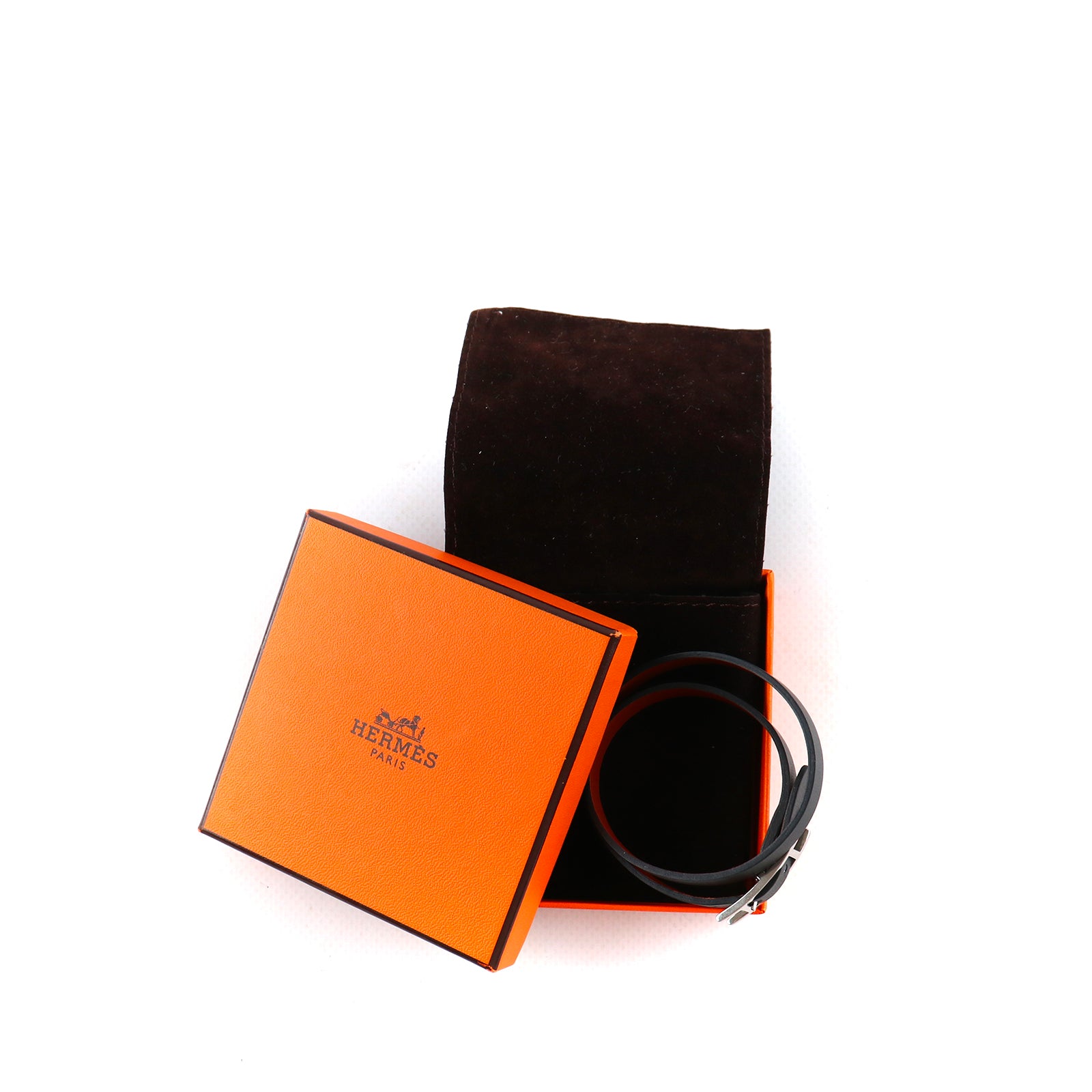 HERMÈS - Bracelet Behapi Double Tour en cuir noir et gold