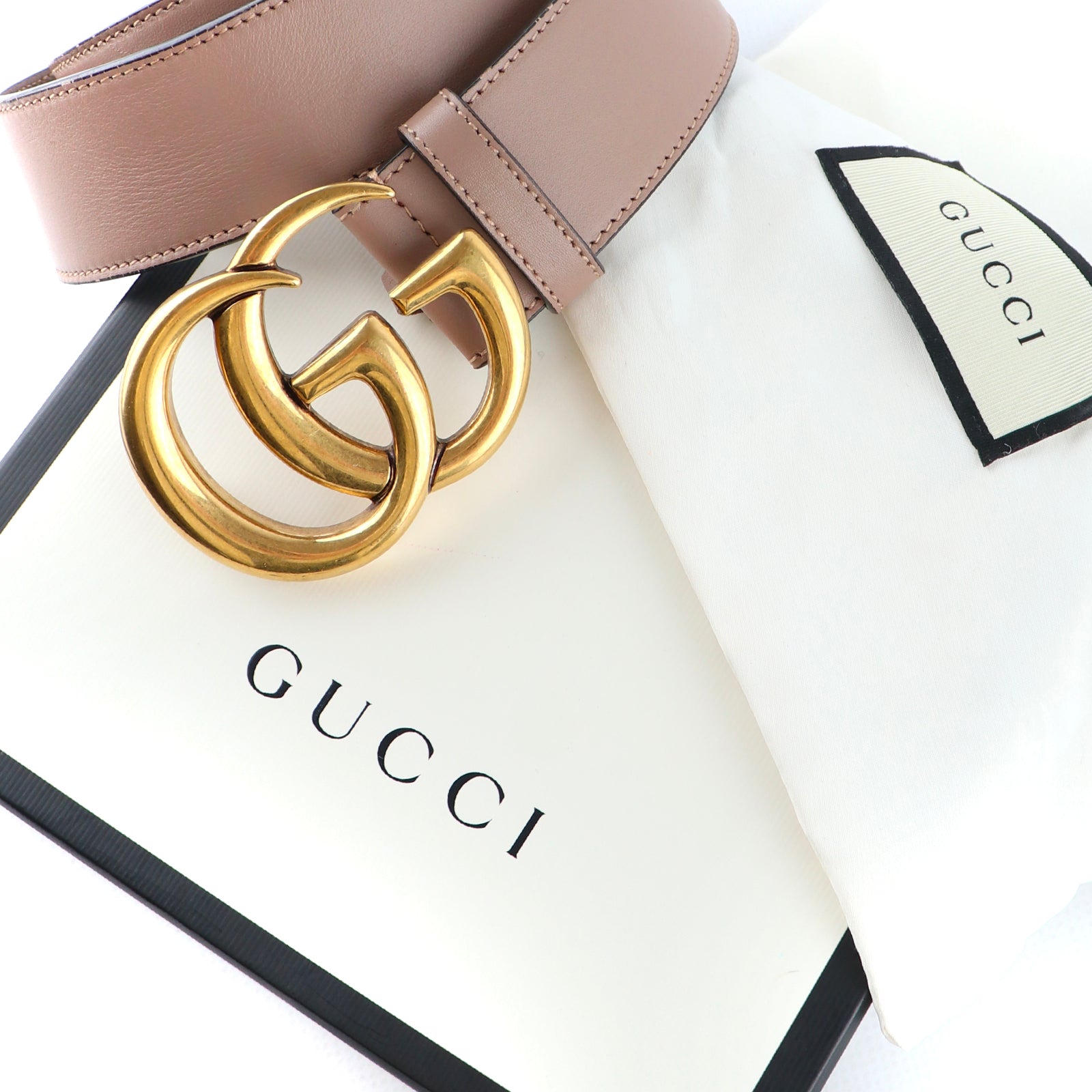 GUCCI - Ceinture GG Buckle Marmont en cuir lisse rose (T80)