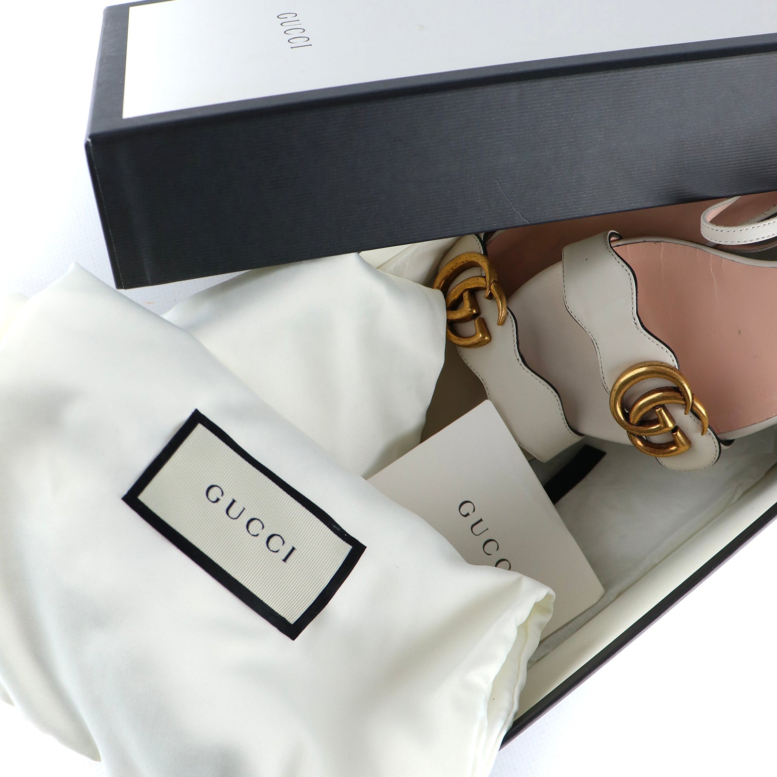 GUCCI - Marmont white leather sandals (T35)