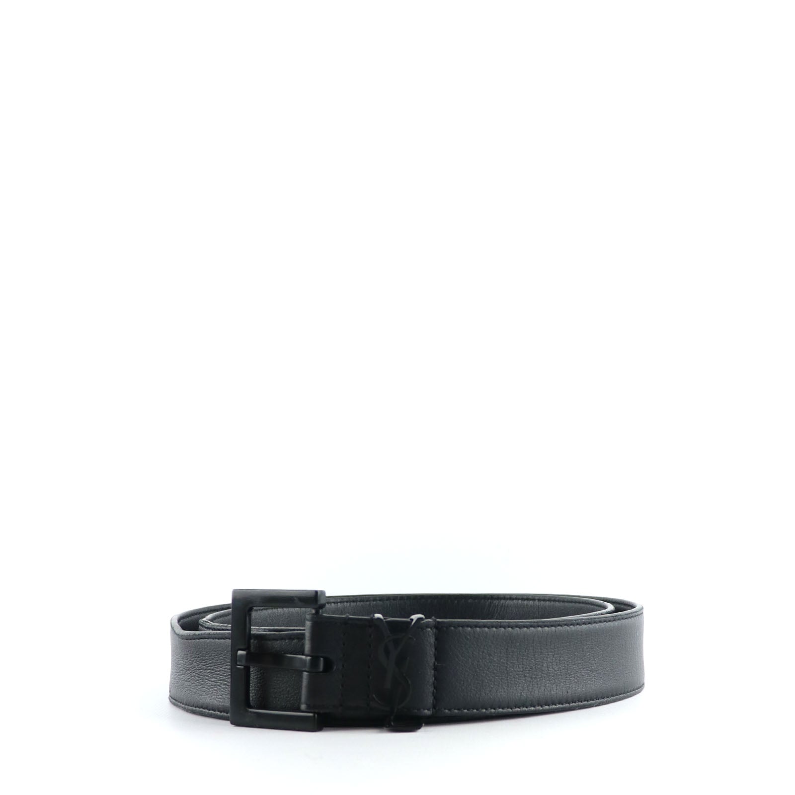 SAINT LAURENT - Ceinture Cassandre à boucle carrée en cuir lisse (T90)