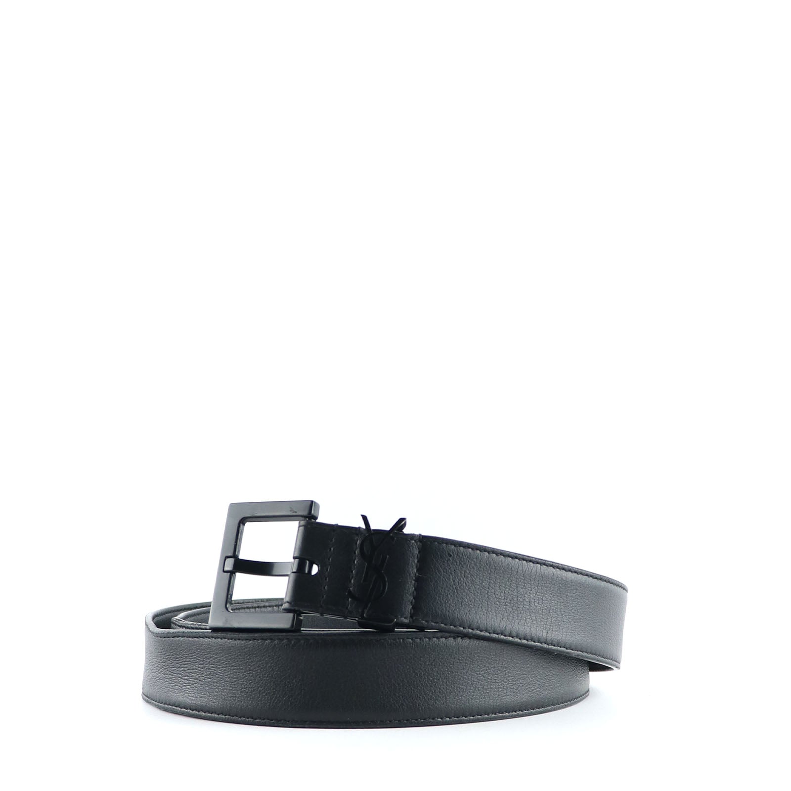 SAINT LAURENT - Ceinture Cassandre à boucle carrée en cuir lisse (T90)