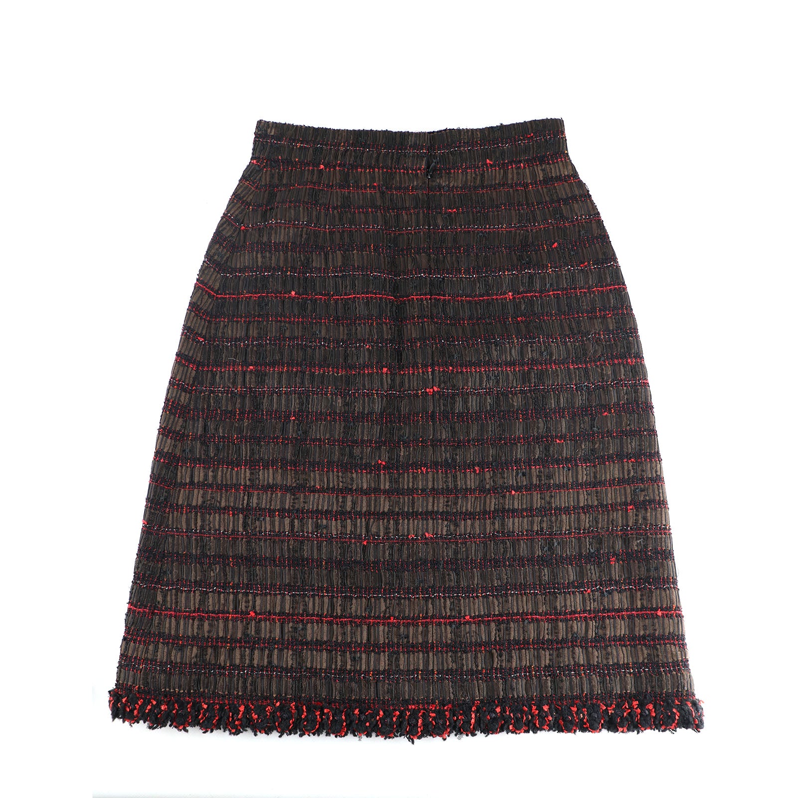 CHANEL - Jupe en tweed marron et rouge (T34)