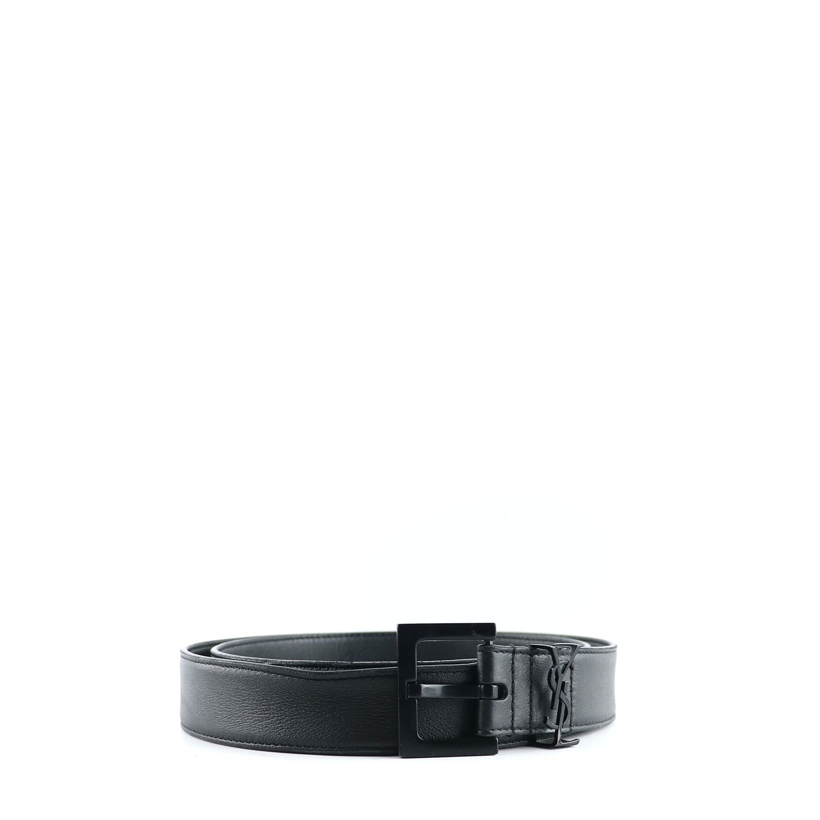 SAINT LAURENT - Ceinture Cassandre à boucle carrée en cuir lisse (T90)