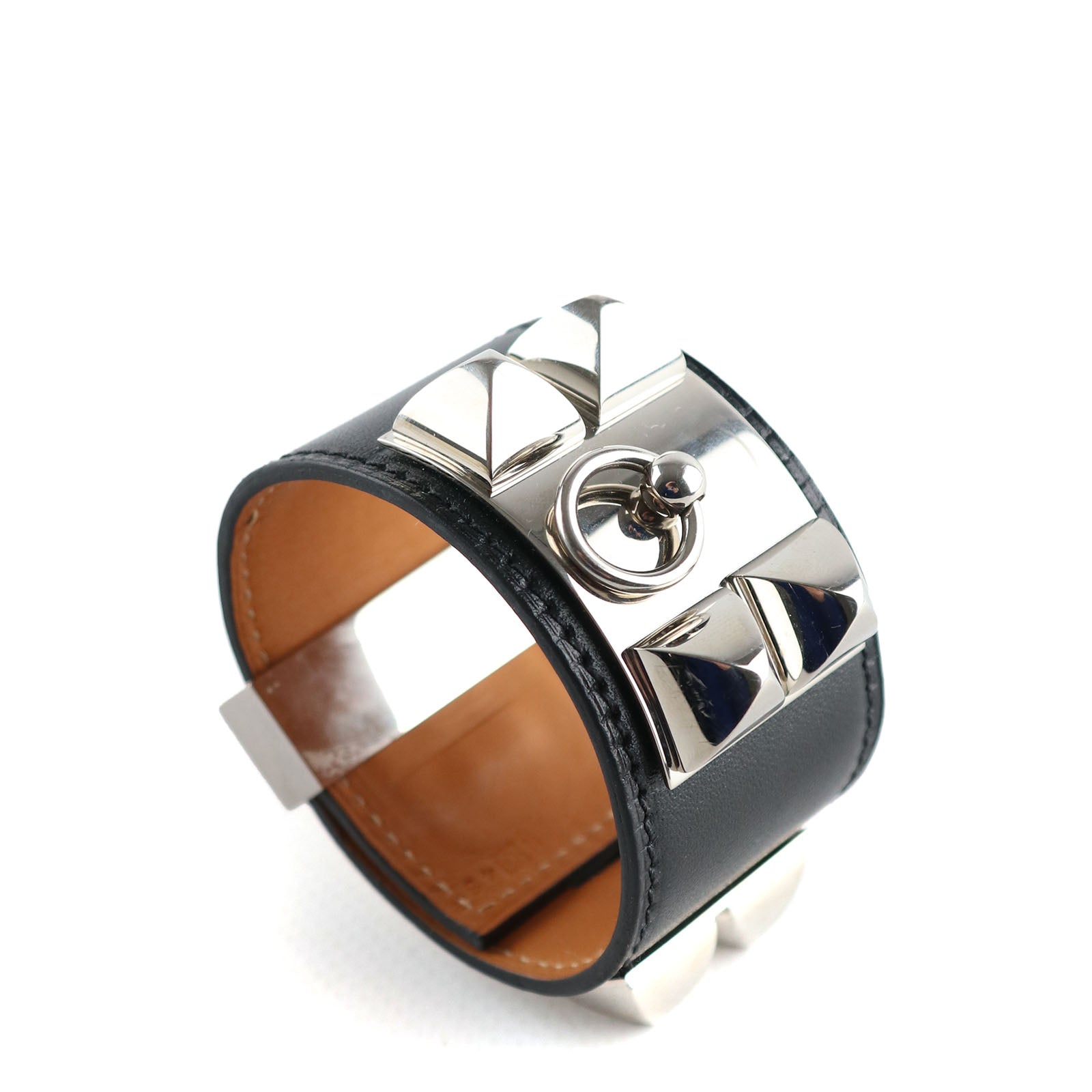 HERMÈS - Dog collar cuff in black smooth leather