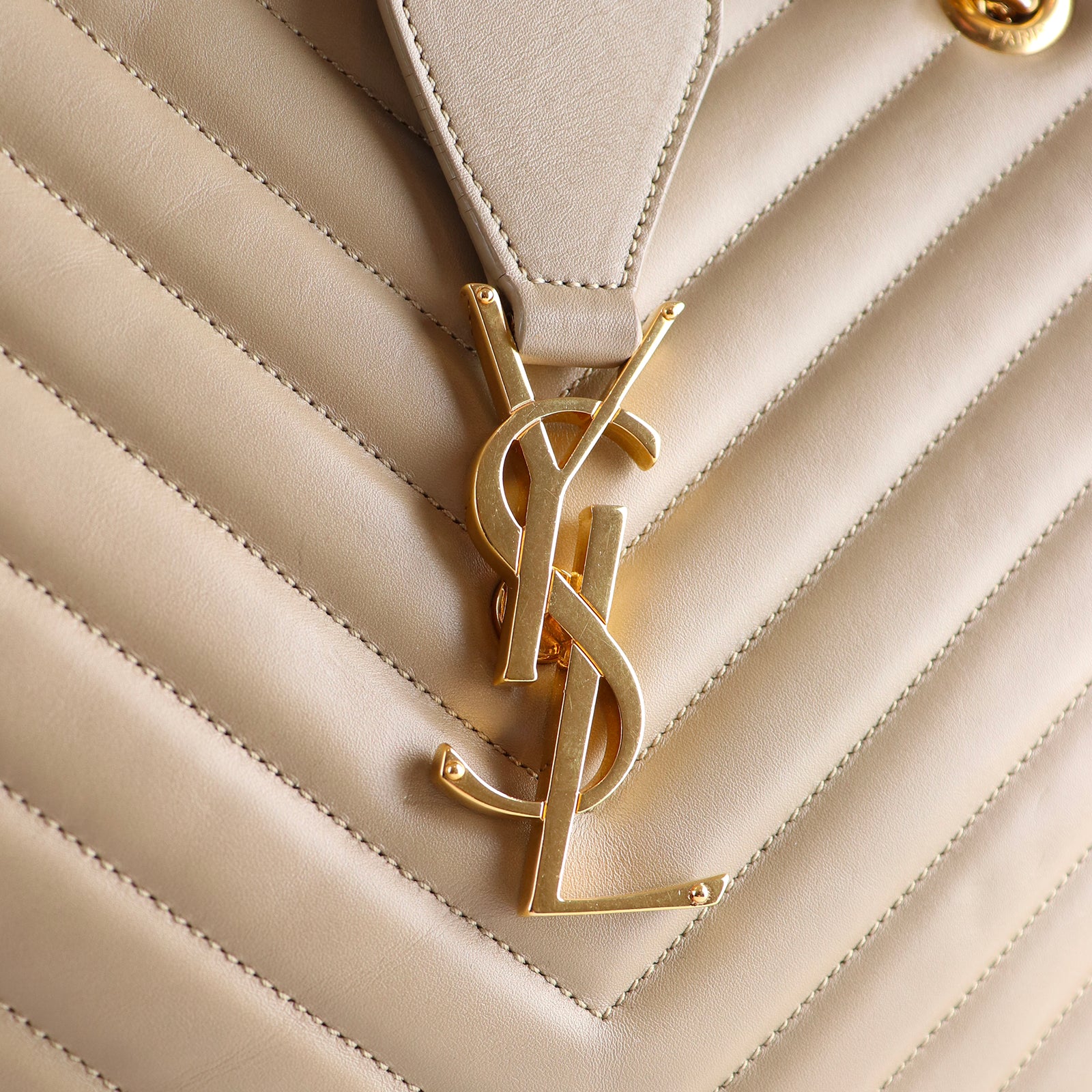 SAINT LAURENT - Sac cabas Shopping Monogramme en cuir lisse beige