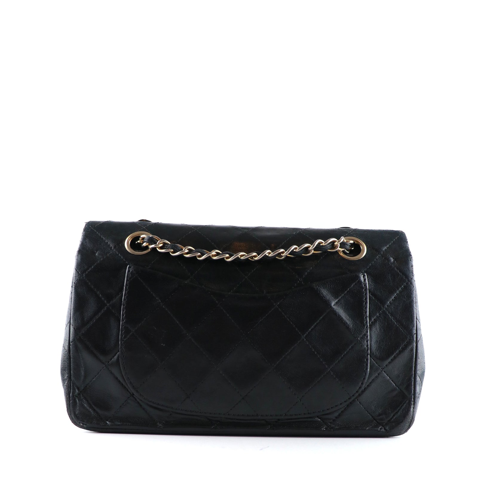 CHANEL - Sac à main Timeless 23 double flap en cuir matelassé noir vintage