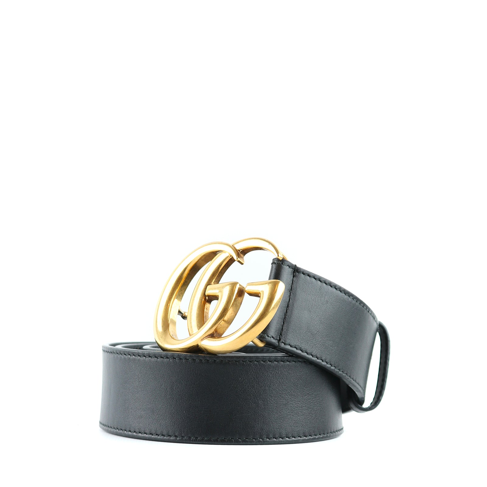 GUCCI - Ceinture GG Buckle Marmont en cuir lisse noir (T85)