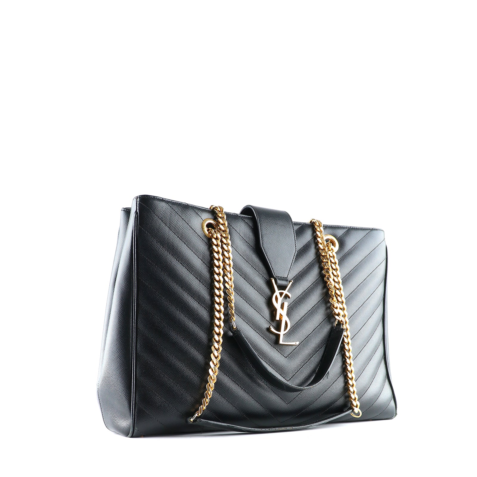 SAINT LAURENT - Sac cabas Shopping Monogramme en cuir grainé noir