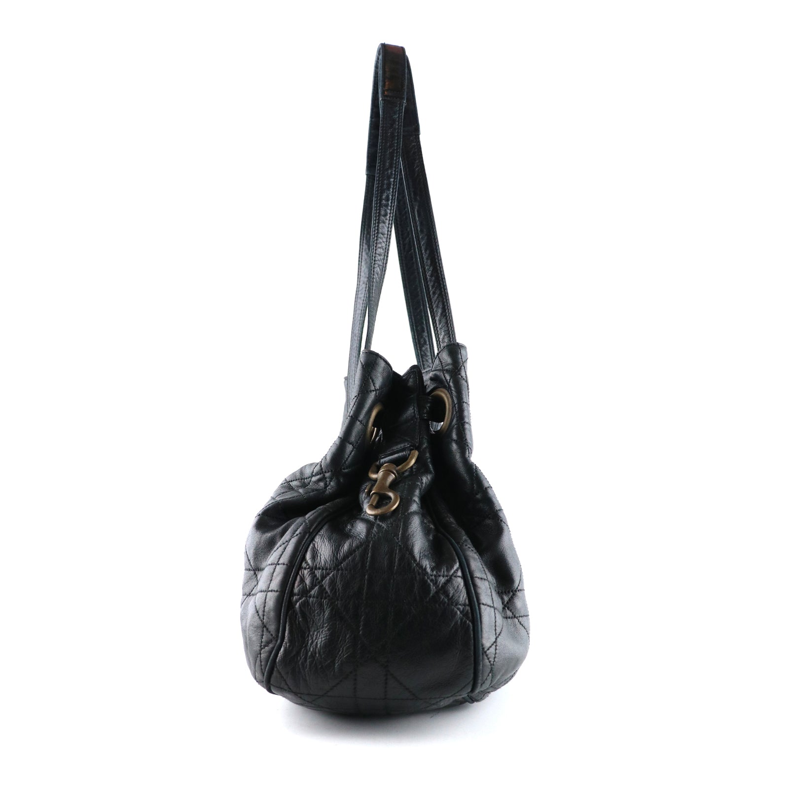DIOR - Sac sceau cannage vintage en cuir noir