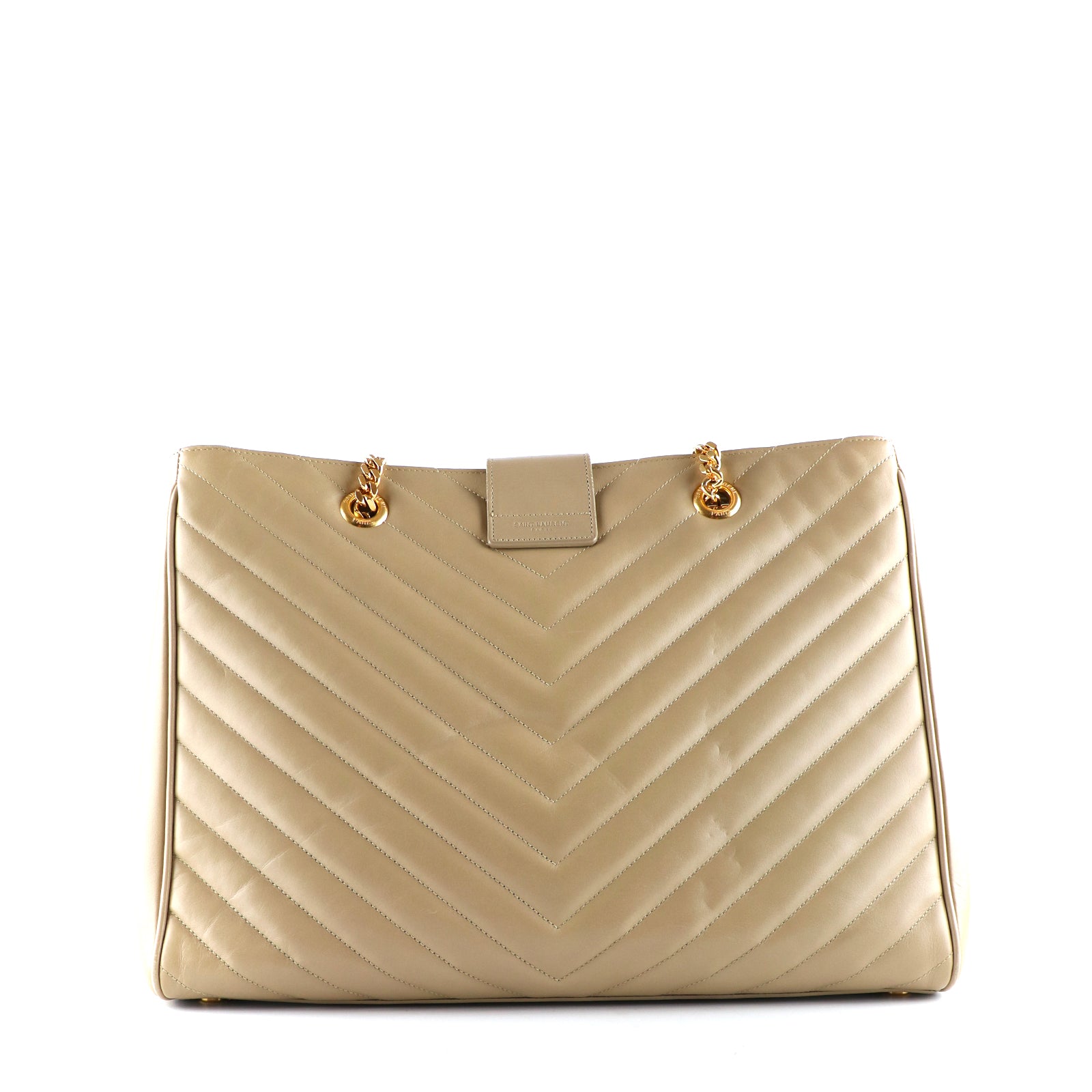 SAINT LAURENT - Sac cabas Shopping Monogramme en cuir lisse beige