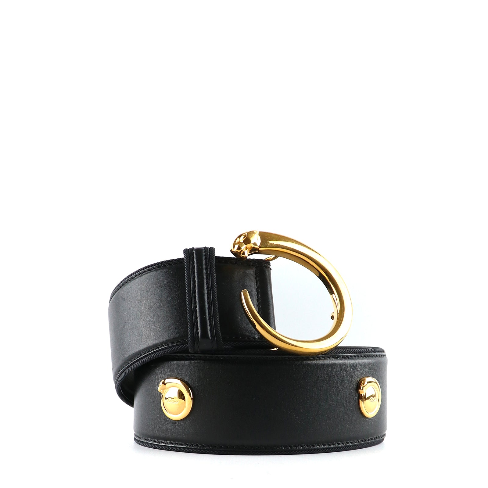 CARTIER - Ceinture Panthère en cuir noir vintage (T70)