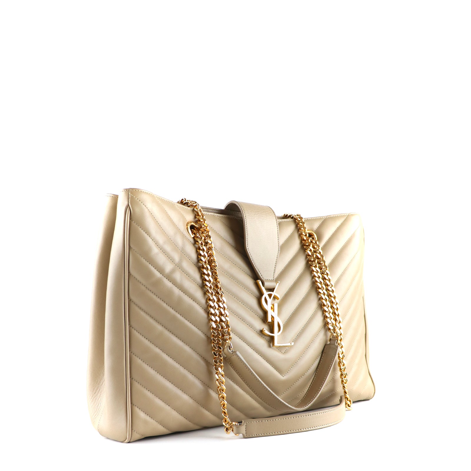SAINT LAURENT - Sac cabas Shopping Monogramme en cuir lisse beige