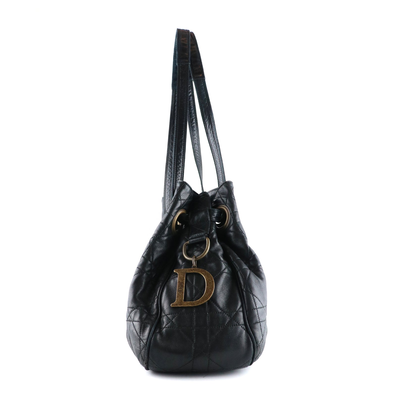 DIOR - Sac sceau cannage vintage en cuir noir