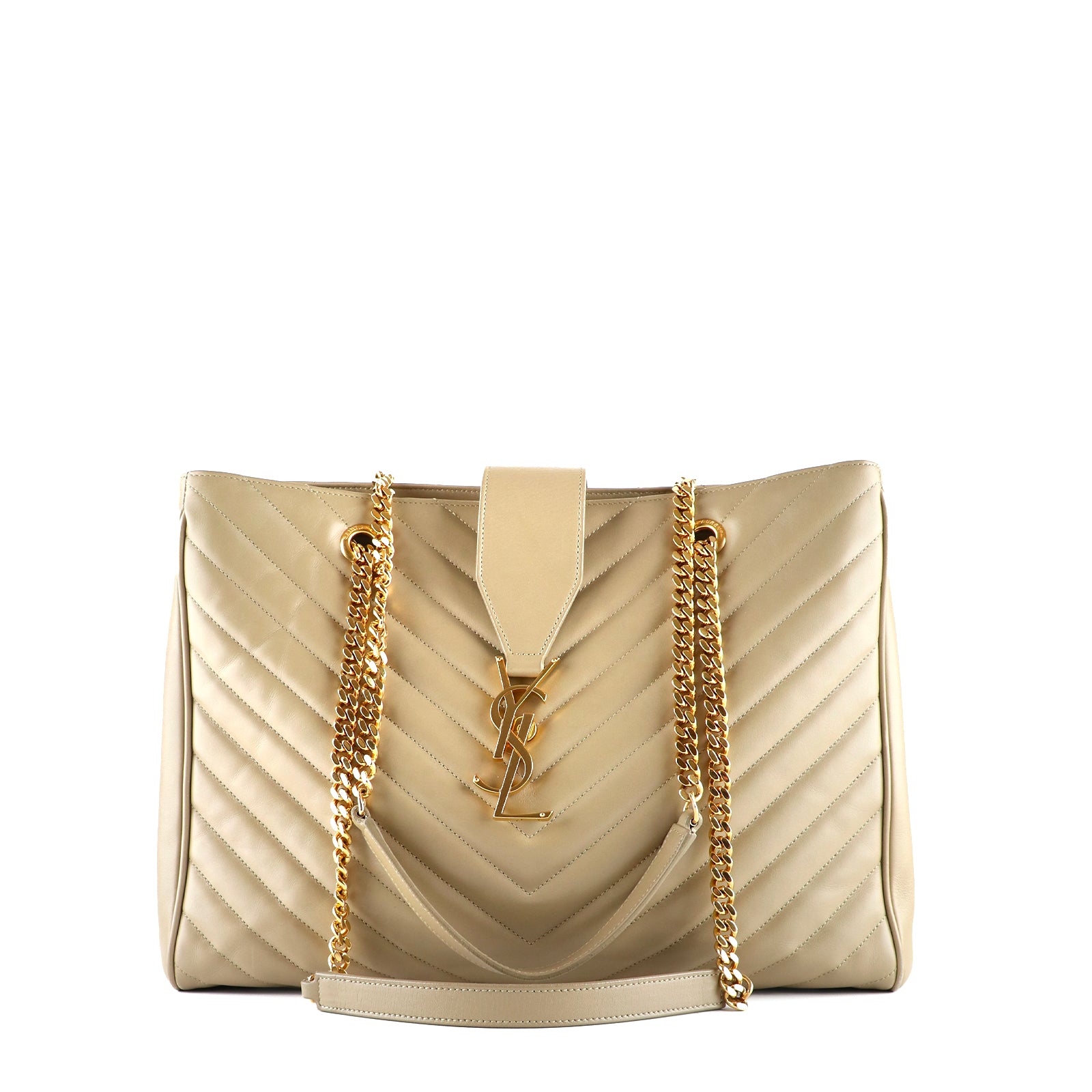 SAINT LAURENT - Sac cabas Shopping Monogramme en cuir lisse beige