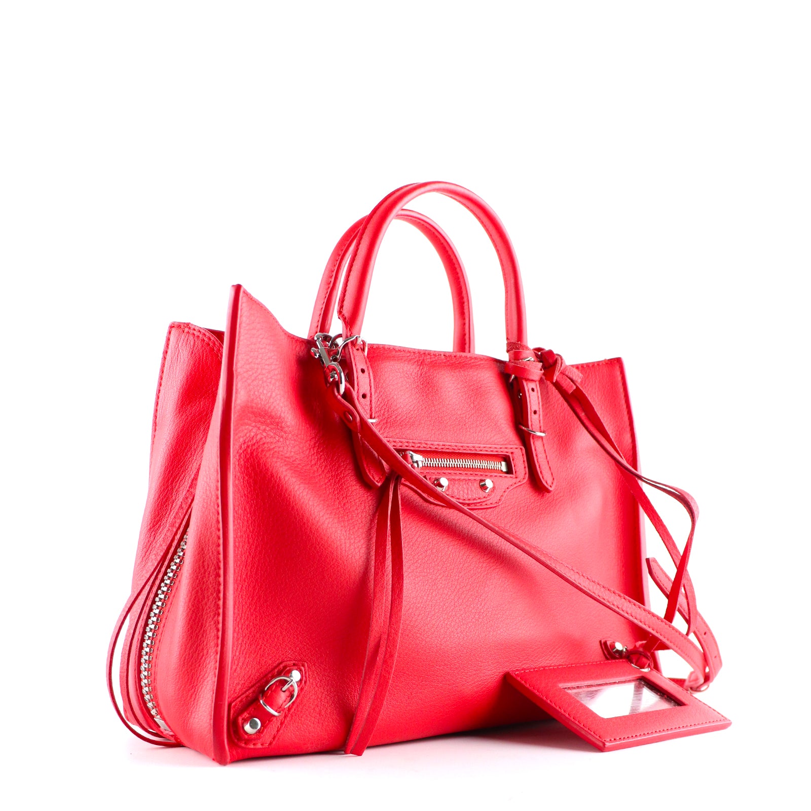 BALENCIAGA - Sac cabas avec bandoulière Papier A4 en cuir rouge