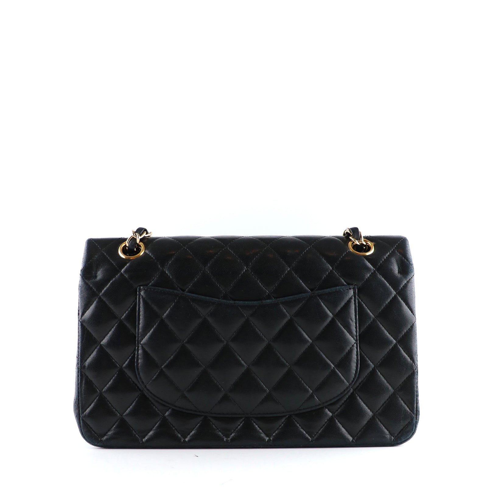 CHANEL - Sac à main Timeless 26 double flap en cuir matelassé noir vintage