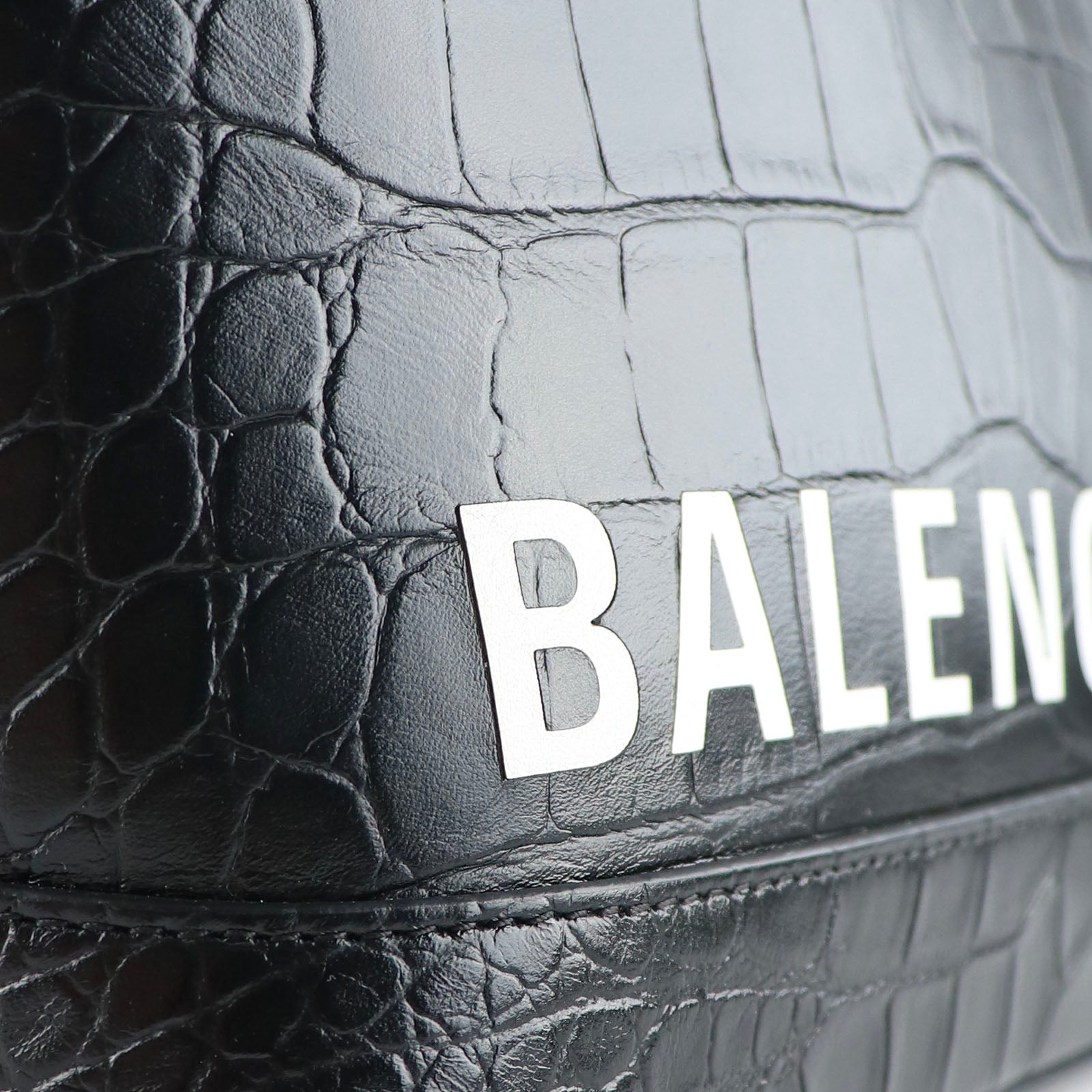 BALENCIAGA - Sac à bandoulière Ville Top Handle cuir embossé croco noir