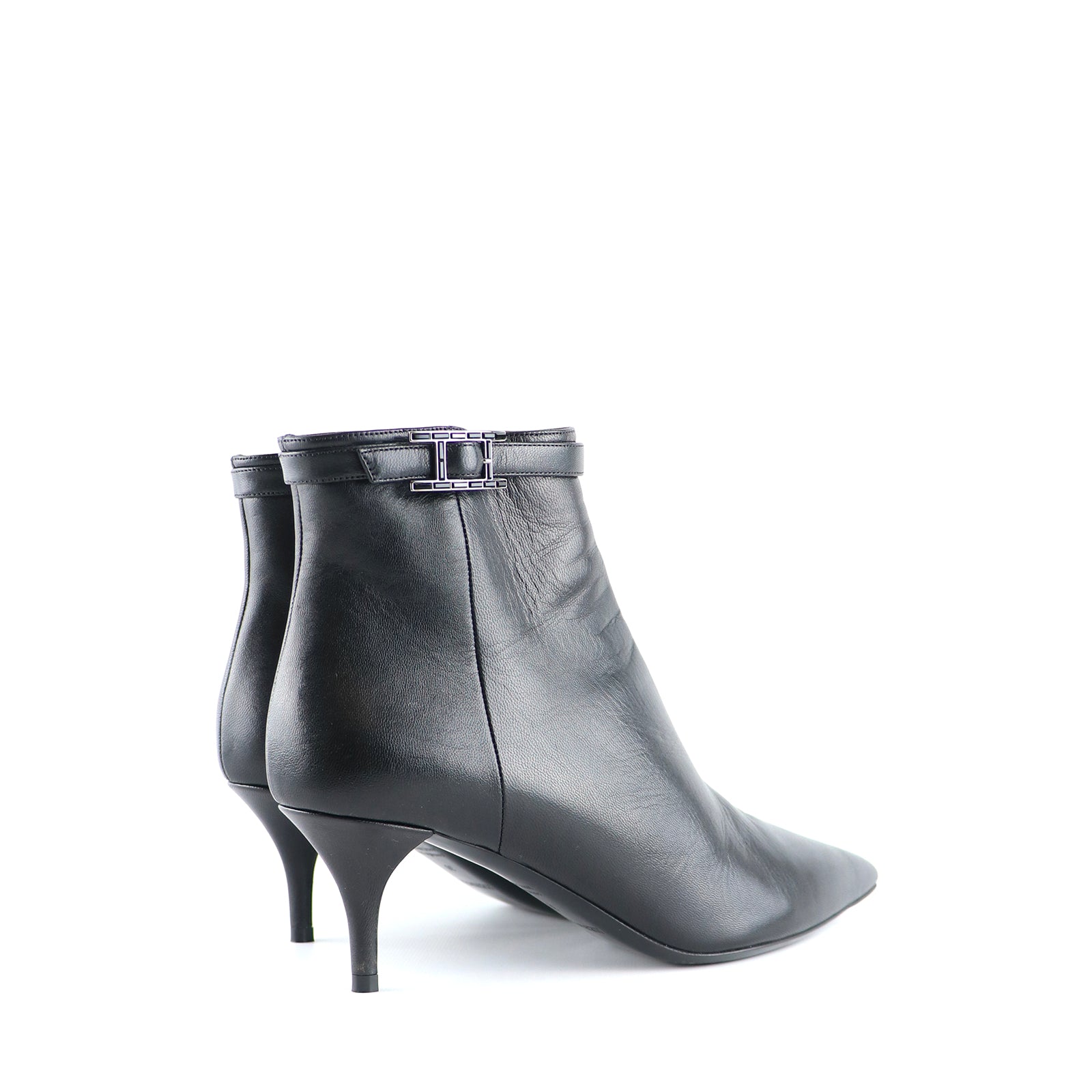 HERMÈS - Bottines Behapi à talon en cuir noir (T38)
