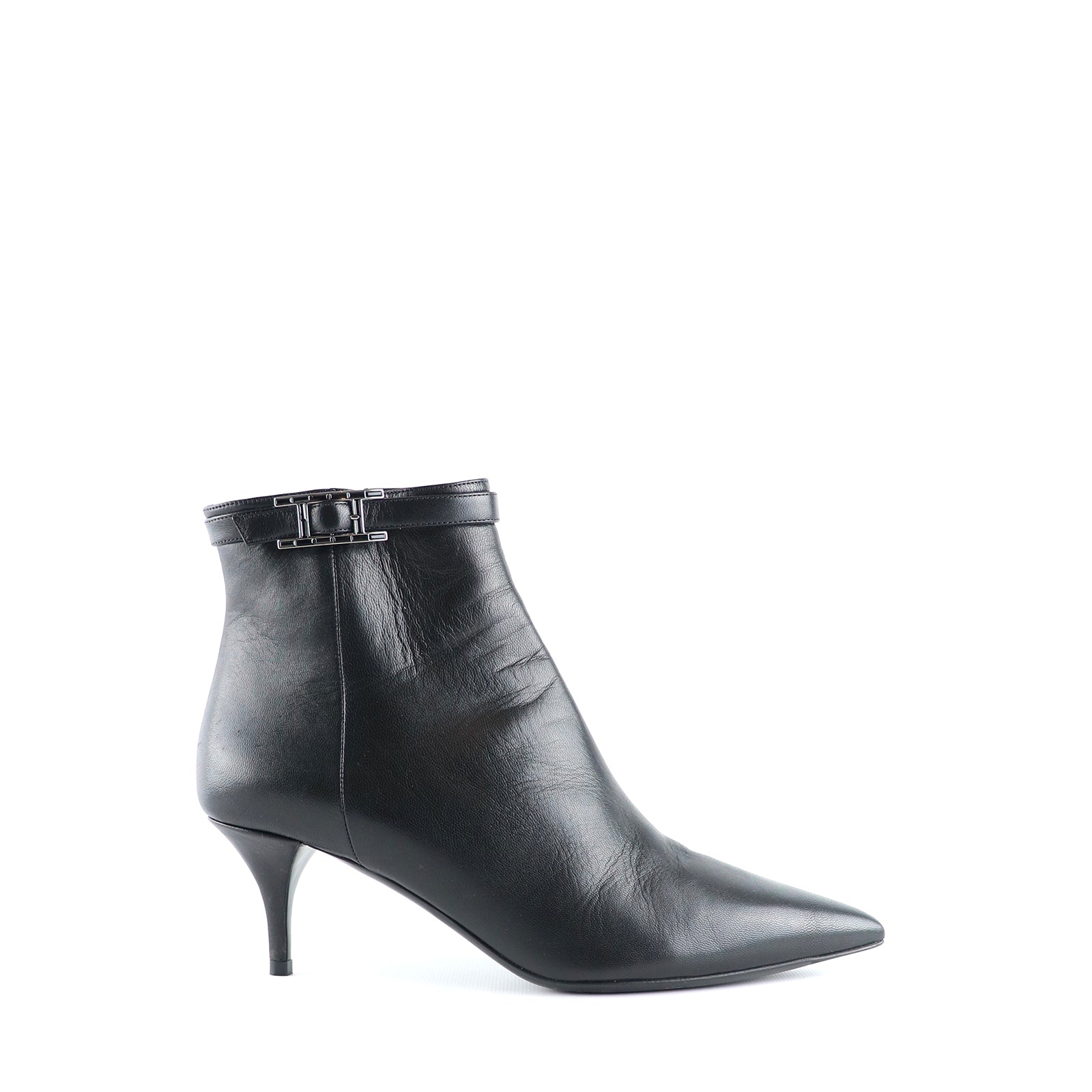 HERMÈS - Bottines Behapi à talon en cuir noir (T38)
