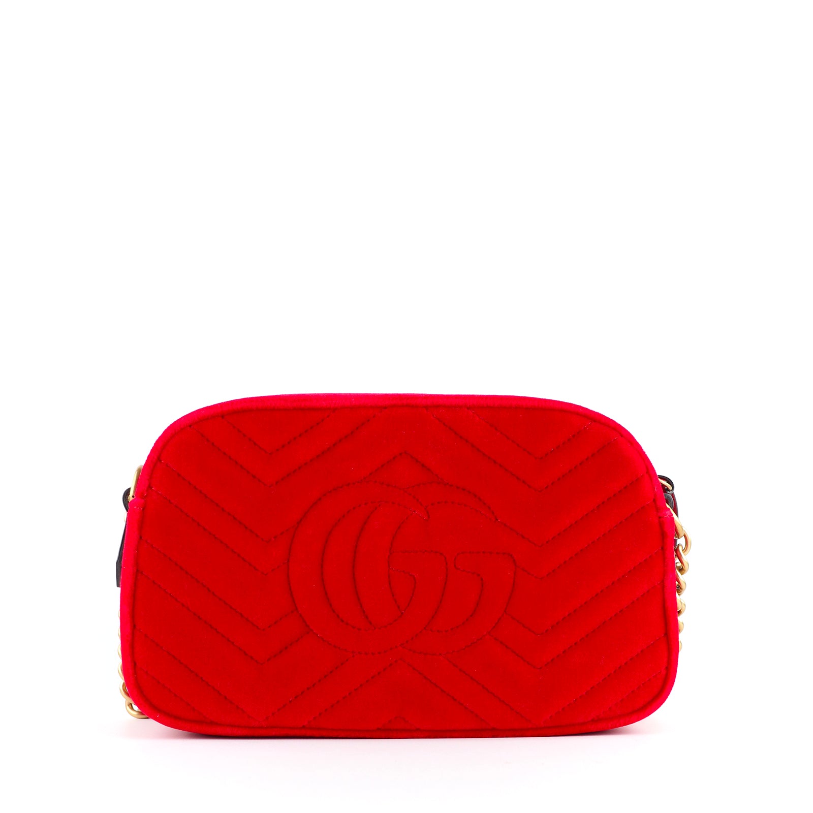 GUCCI - Sac à épaule Caméra petite taille Marmont matelassé en velours rouge