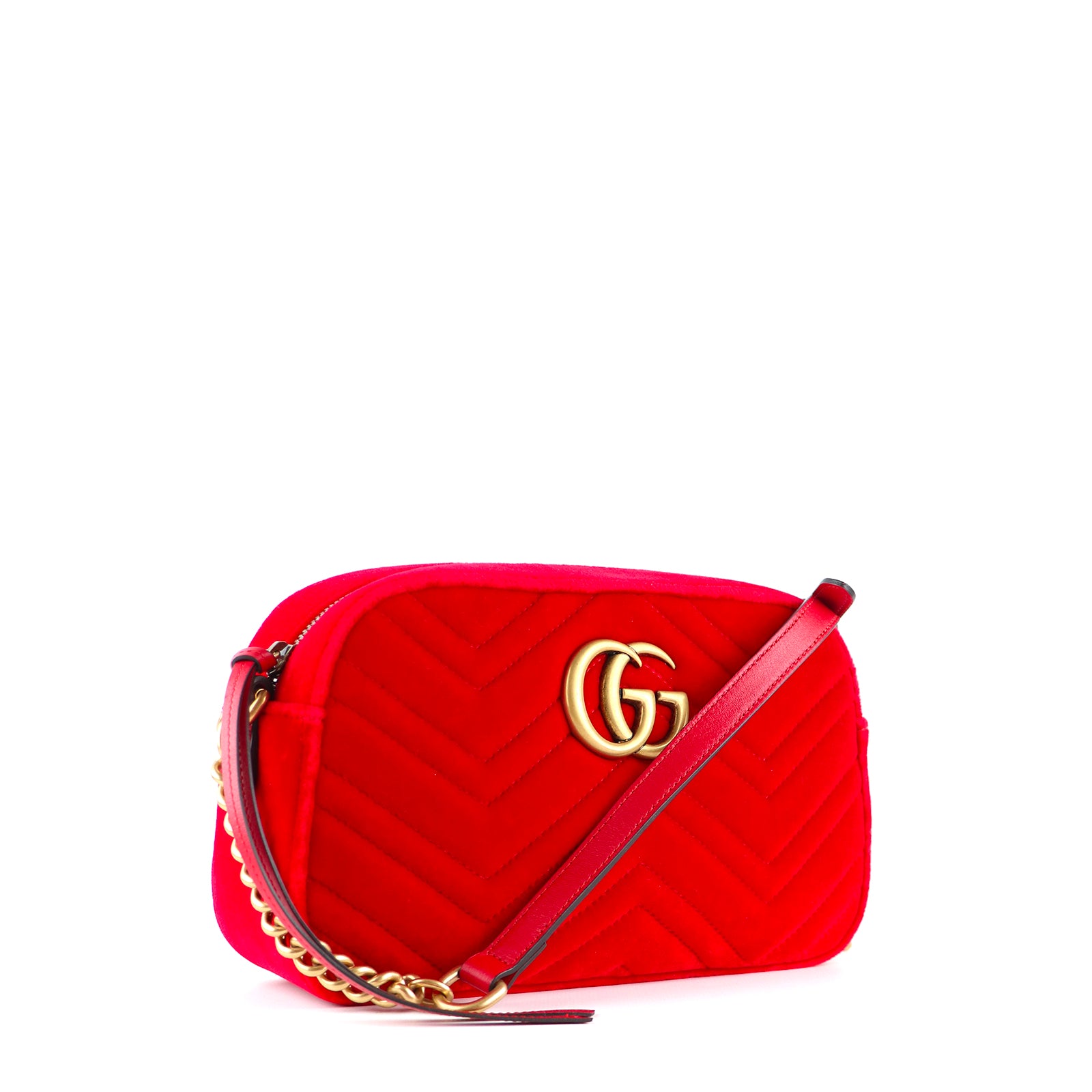 GUCCI - Sac à épaule Caméra petite taille Marmont matelassé en velours rouge