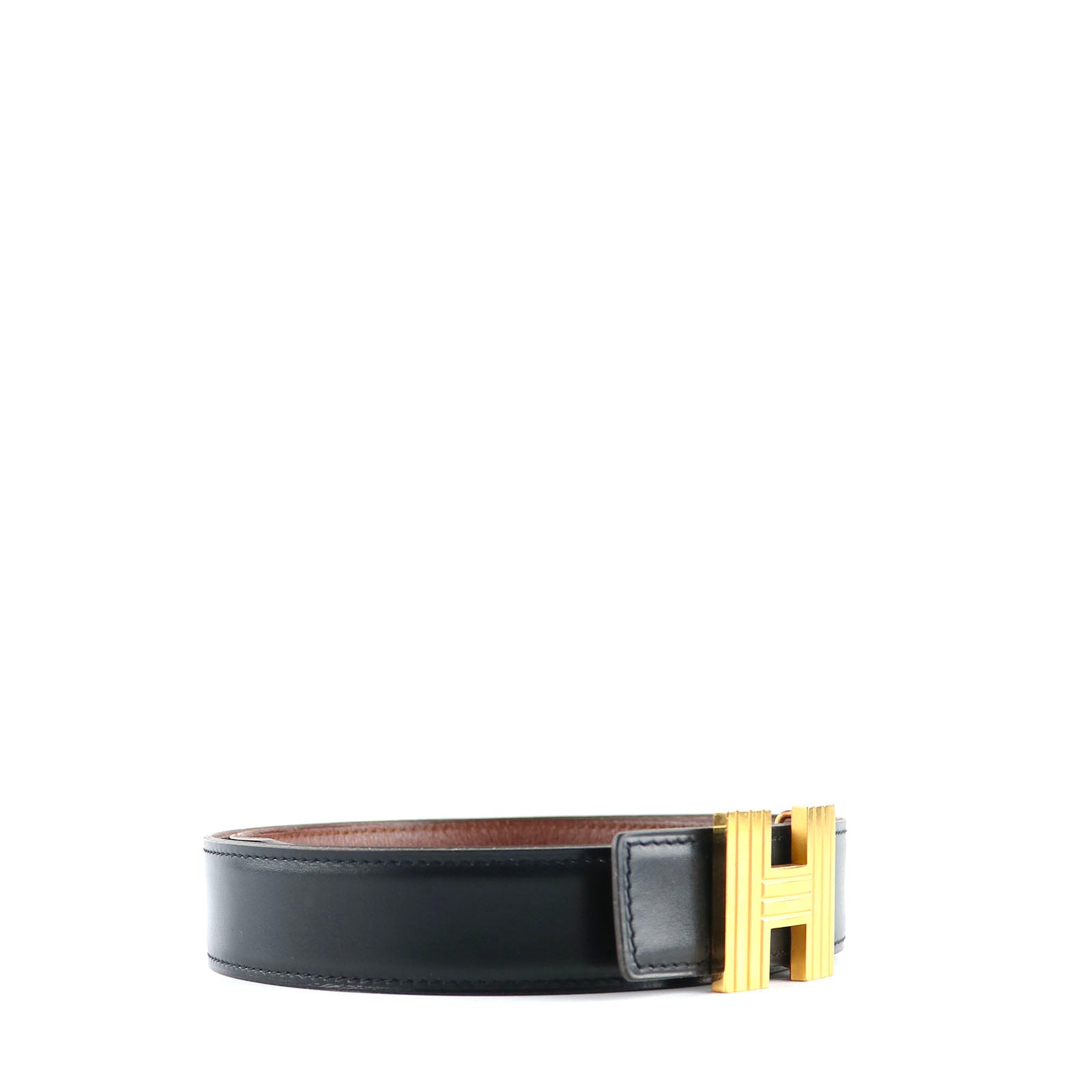 HERMÈS - Ceinture réversible avec boucle dorée (T75)