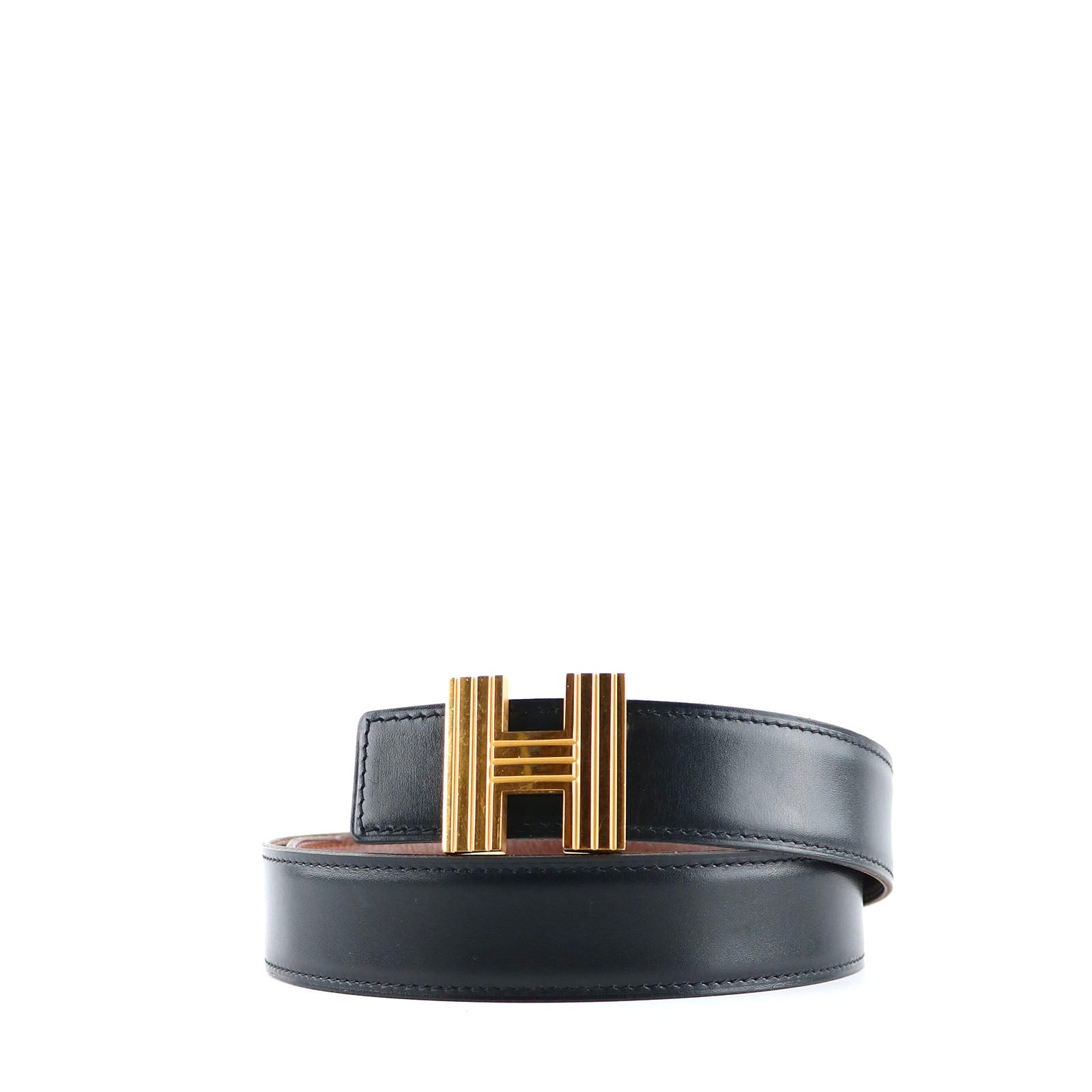 HERMÈS - Ceinture réversible avec boucle dorée (T75)