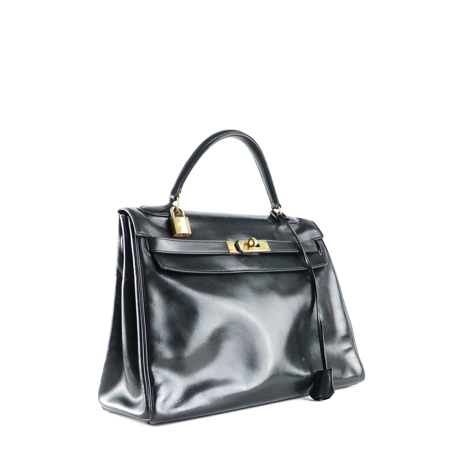 HERMÈS - Sac à main Kelly 32 en cuir box noir vintage