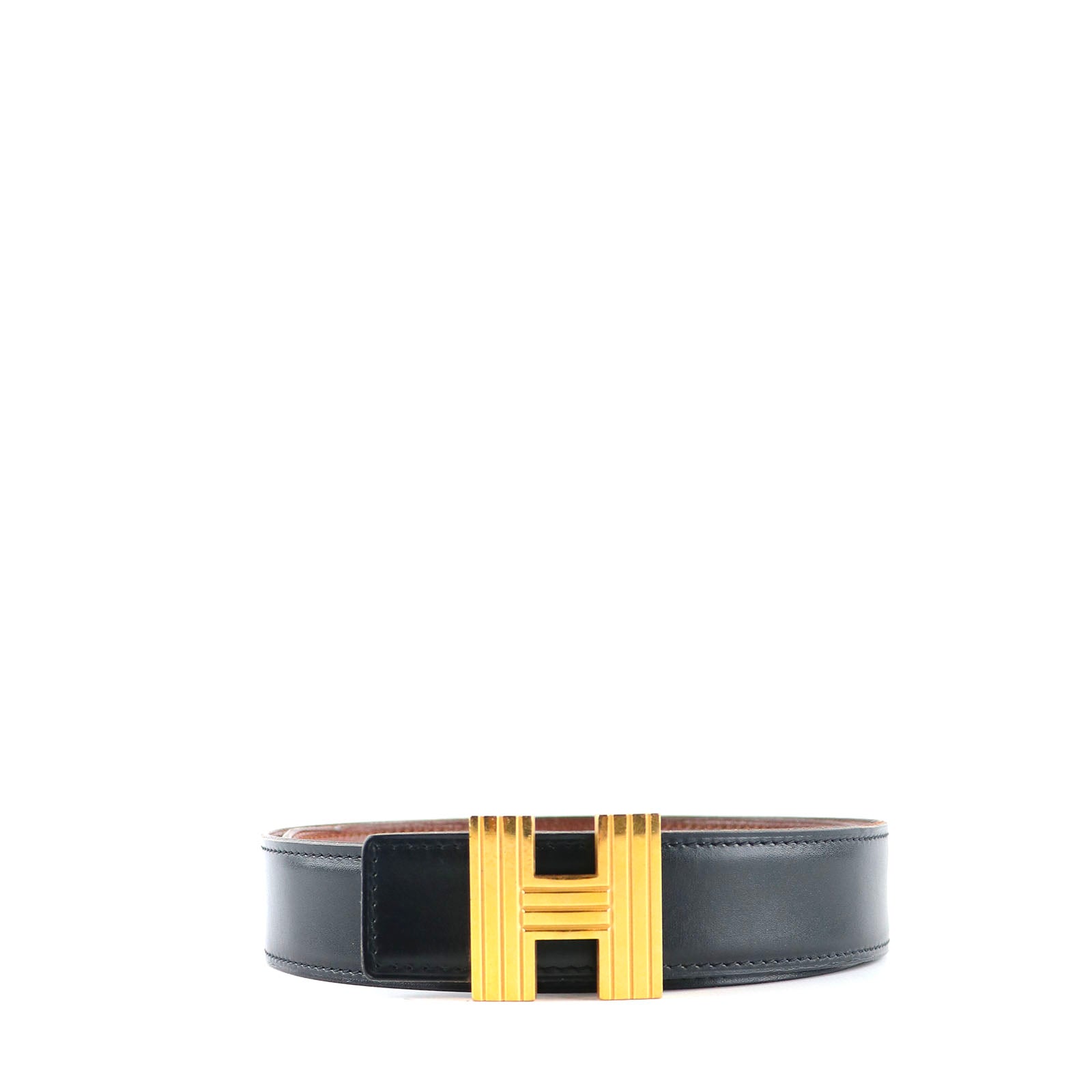 HERMÈS - Ceinture réversible avec boucle dorée (T75)
