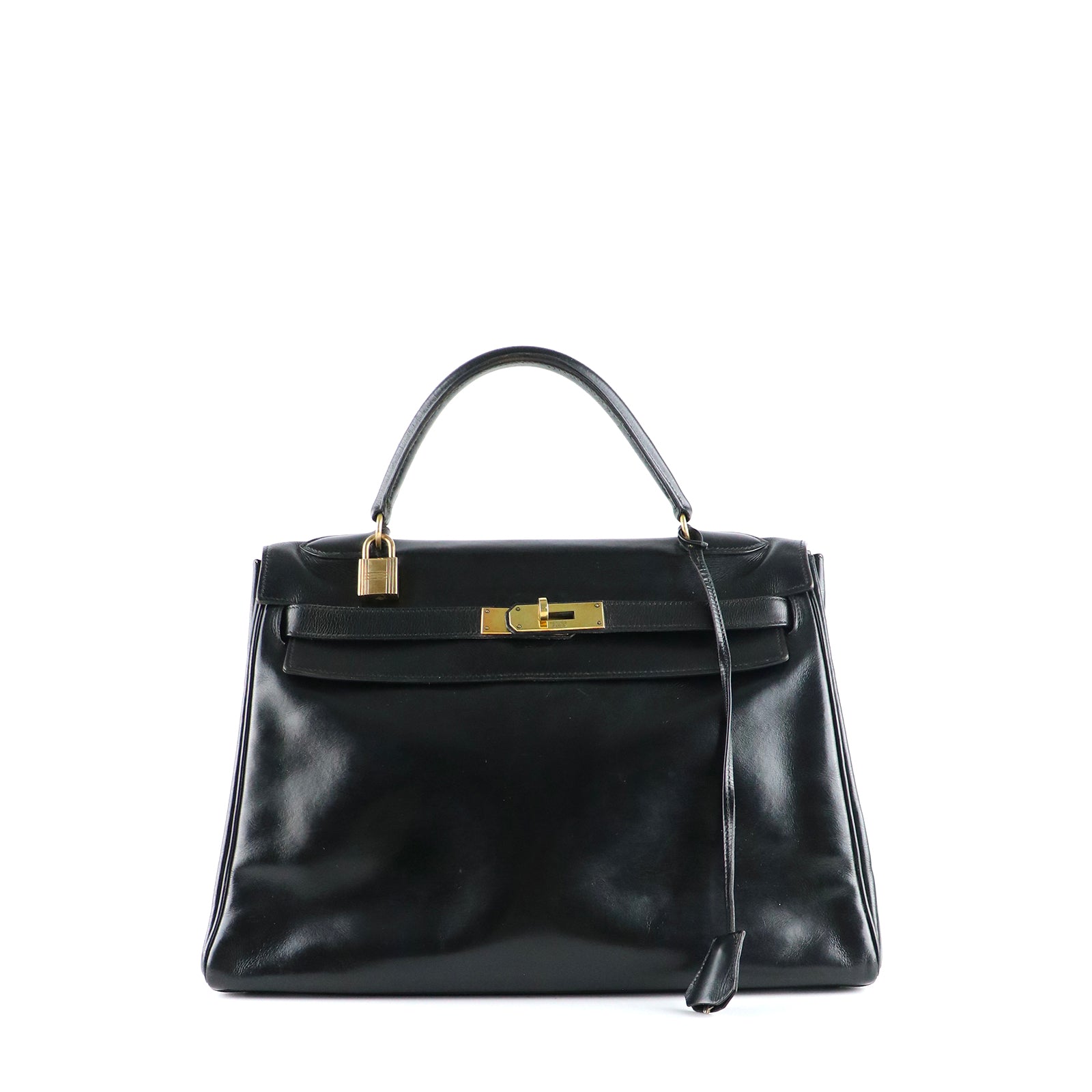 HERMÈS - Sac à main Kelly 32 en cuir box noir vintage