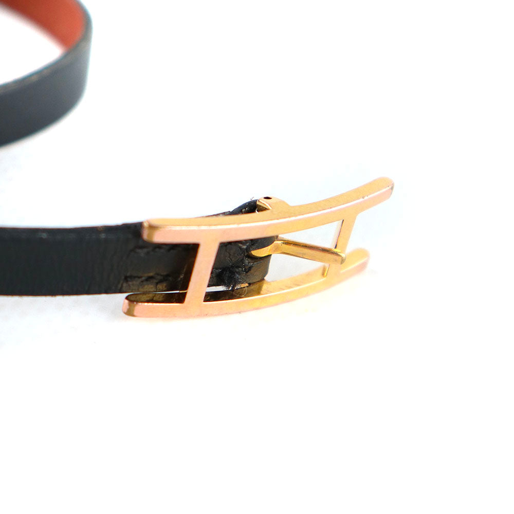 HERMÈS - Bracelet Behapi Double Tour réversible en cuir noir et marron