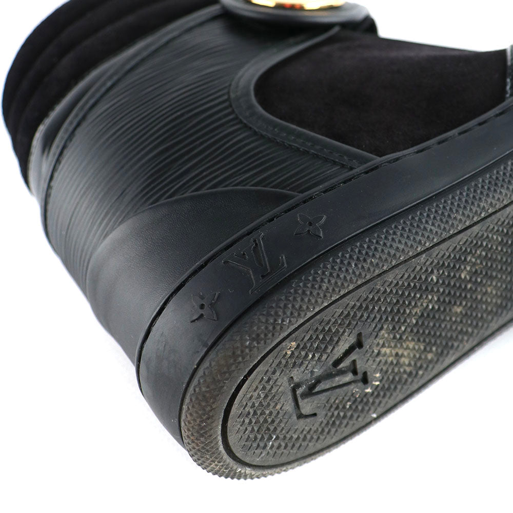 LOUIS VUITTON - Sneakers compensées montantes en daim et cuir épi noir (T38,5)