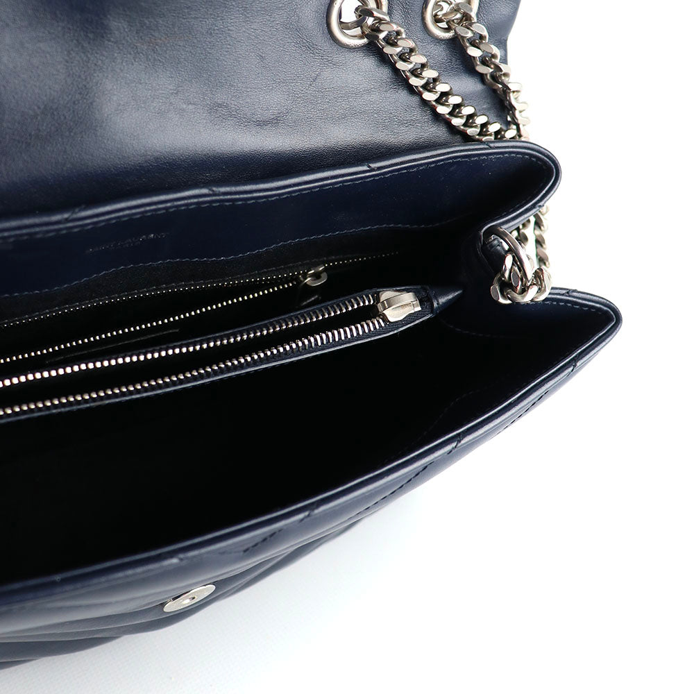 SAINT LAURENT - Sac à épaule Loulou medium en cuir matelassé bleu marine