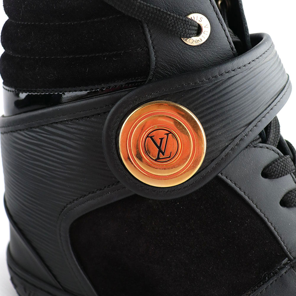 LOUIS VUITTON - Sneakers compensées montantes en daim et cuir épi noir (T38,5)