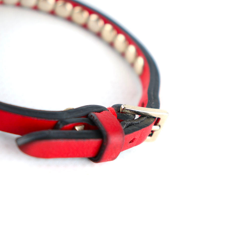 VALENTINO - Bracelet fin Rockstud en cuir rouge