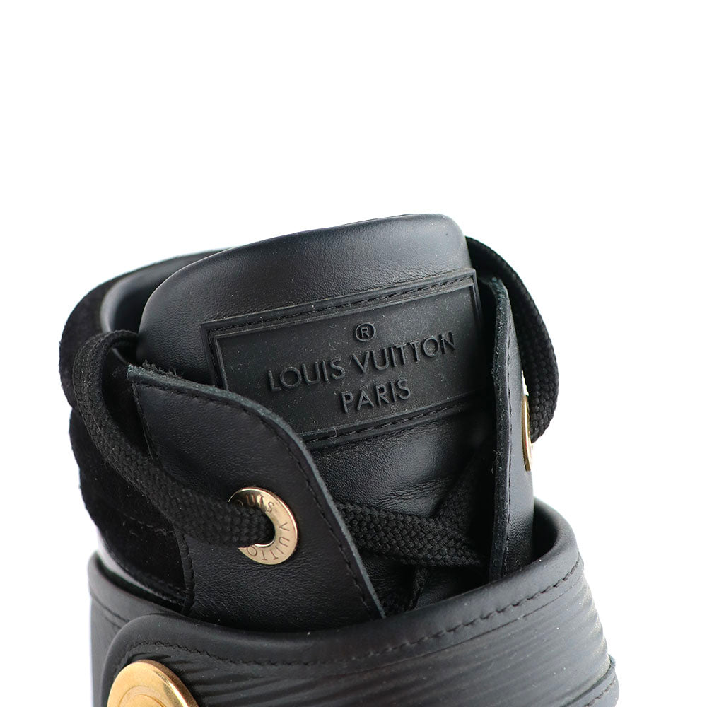 LOUIS VUITTON - Sneakers compensées montantes en daim et cuir épi noir (T38,5)