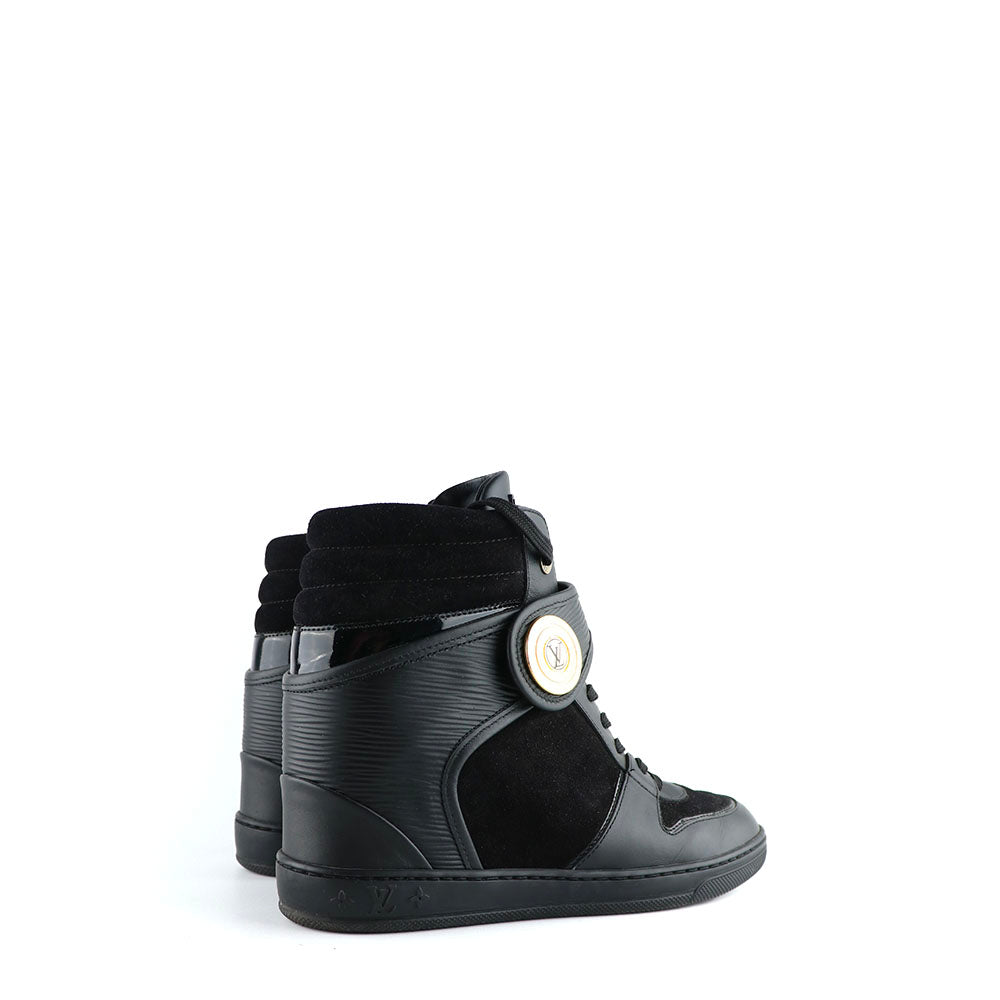 LOUIS VUITTON - Sneakers compensées montantes en daim et cuir épi noir (T38,5)