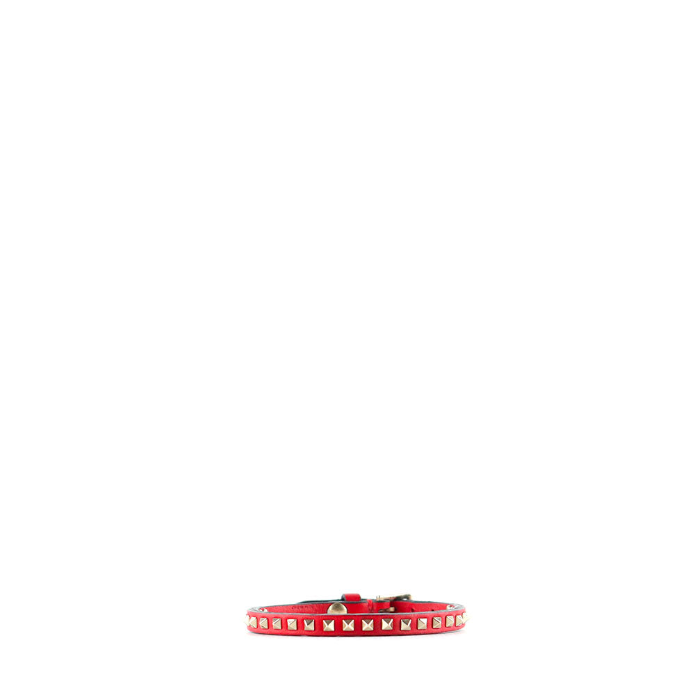 VALENTINO - Bracelet fin Rockstud en cuir rouge